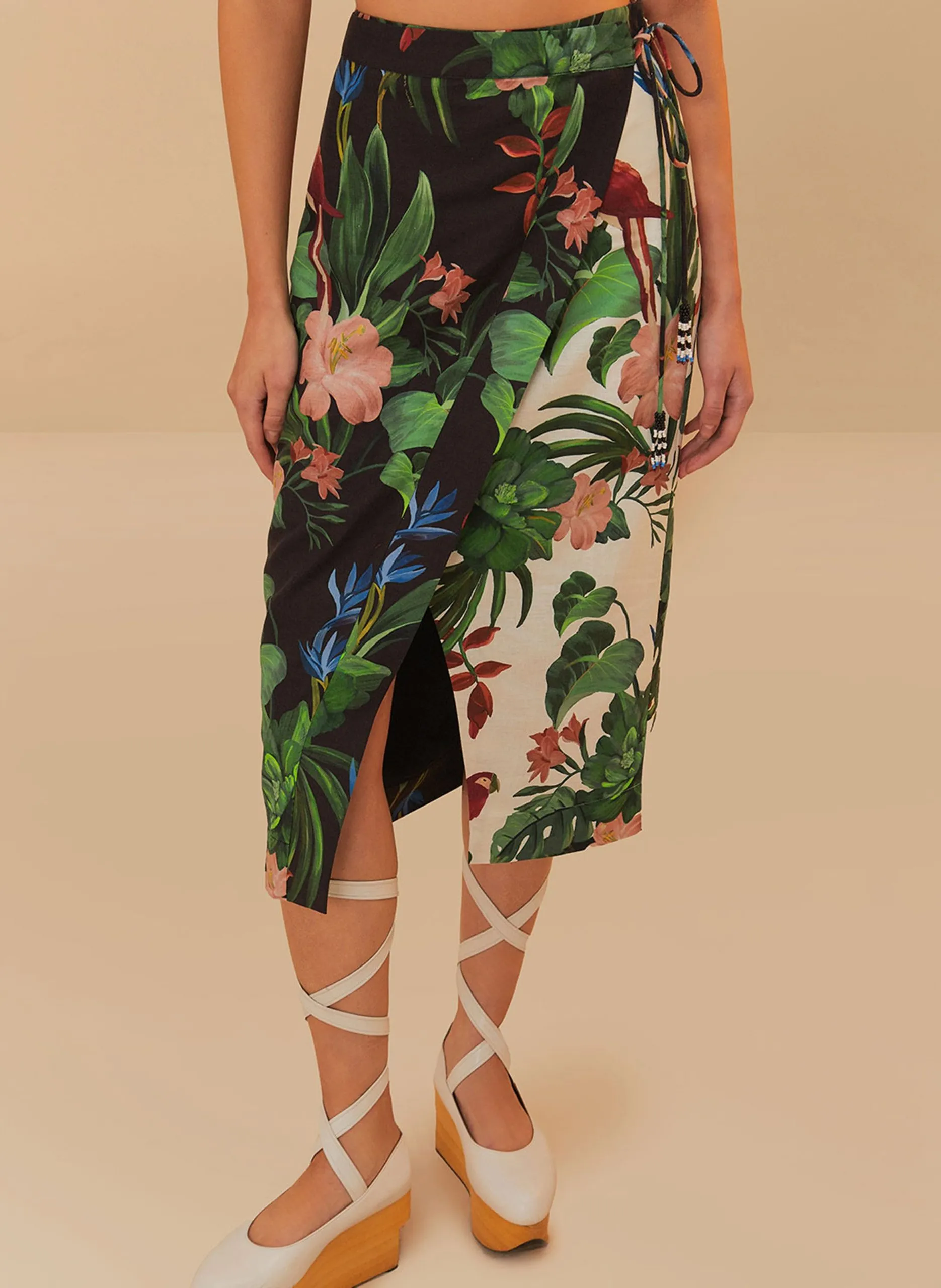 Midi-Wickelrock aus Leinen-Mix Mehrfarbig