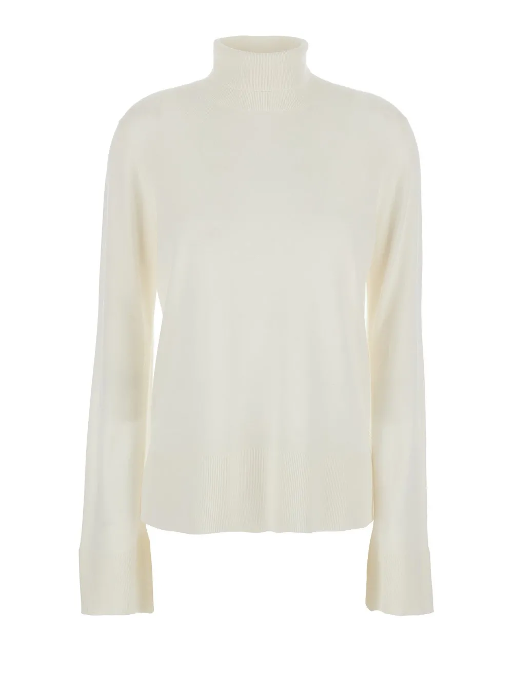 Weißer Rollkragenpullover mit Schlitzärmeln aus technischem Stoff und Kaschmir Damen