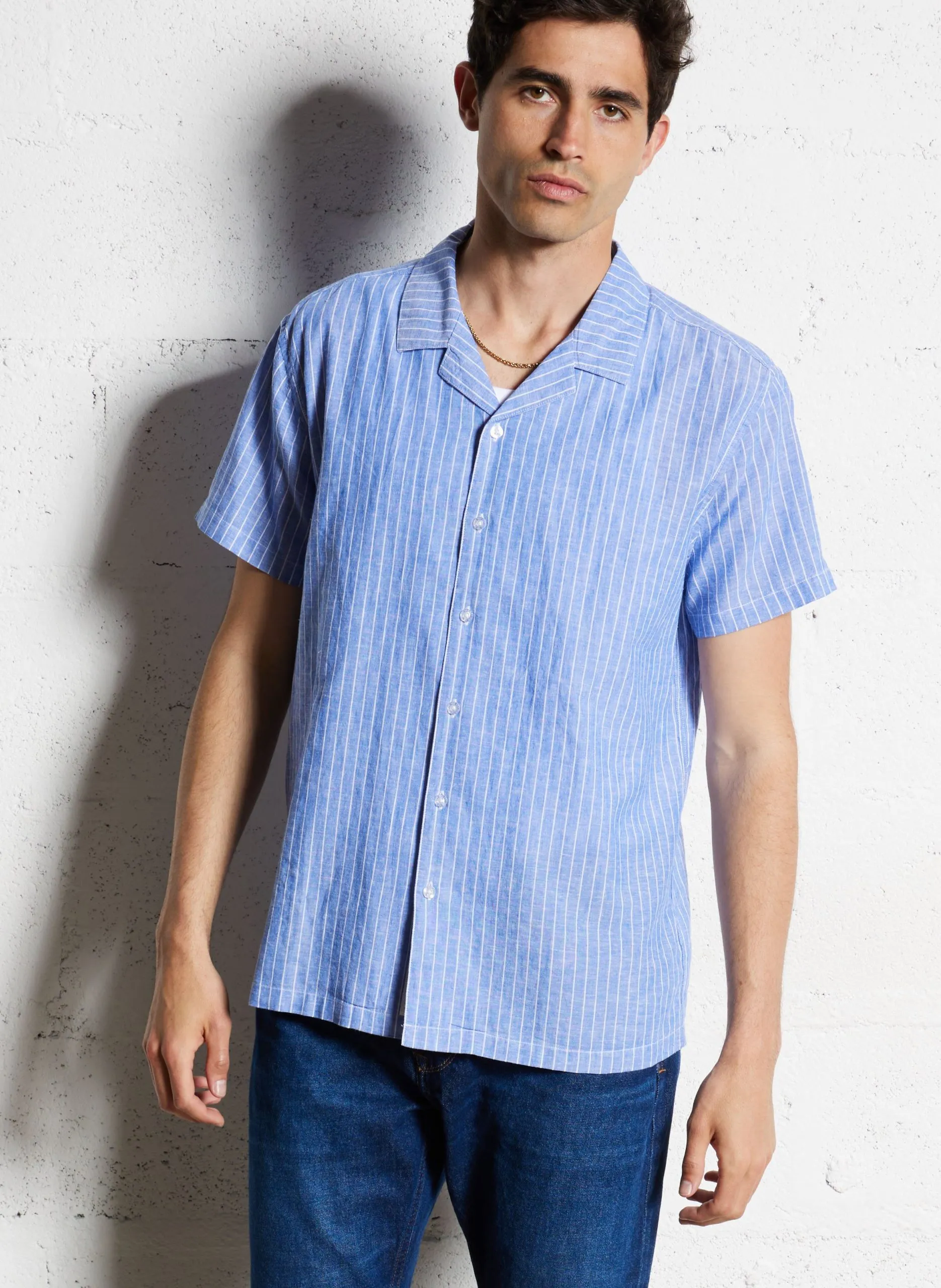 Oversize Hemd aus Leinenmischung Blau MINAR