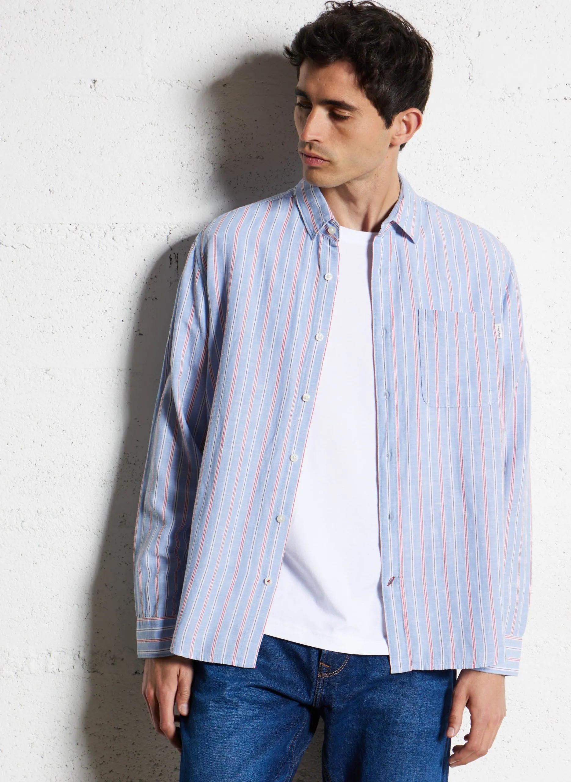 Gestreiftes Regular-Fit-Hemd Blau