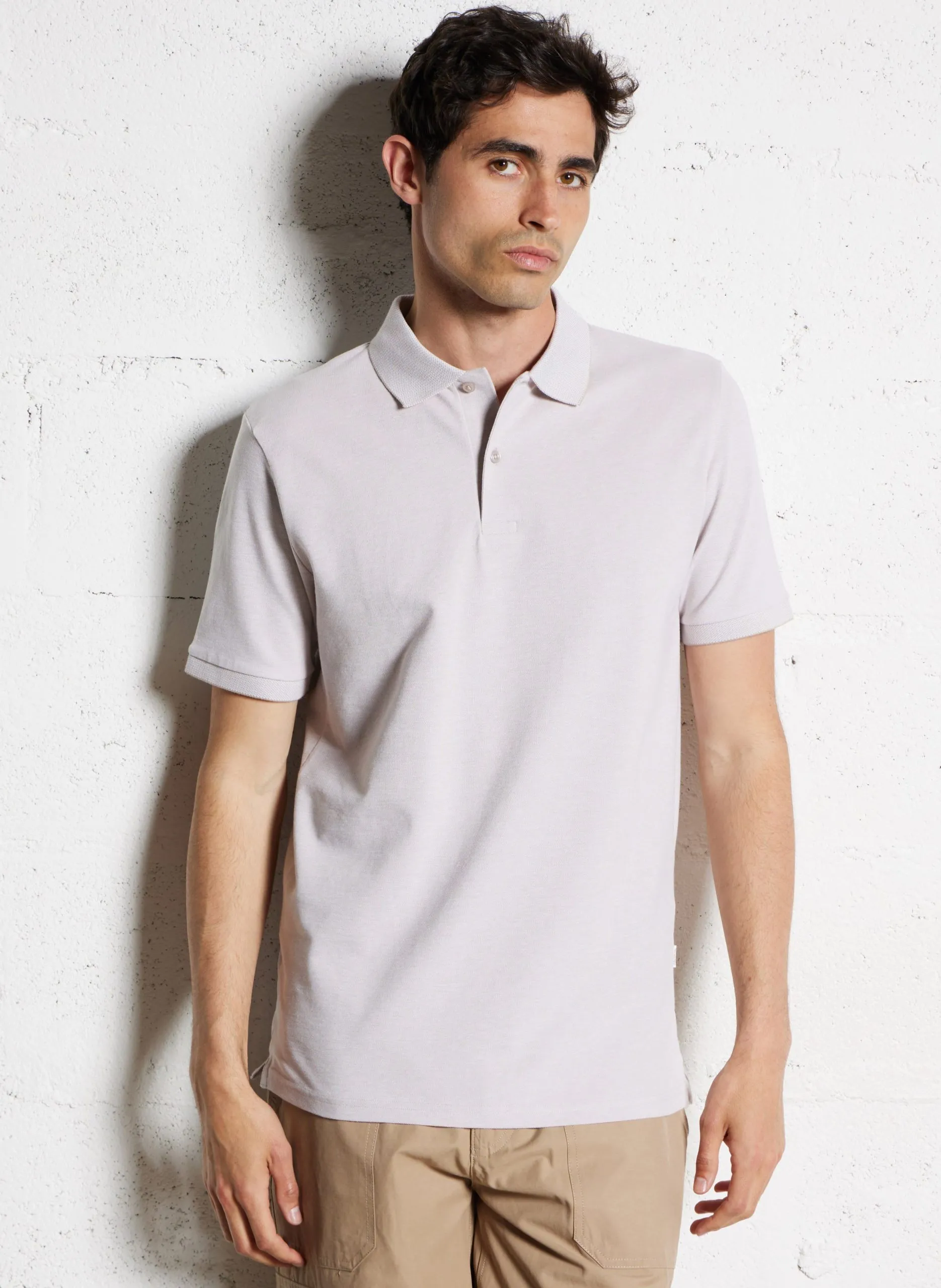 Kurzarm-Poloshirt aus Bio-Baumwollmischung Beige ATLAS