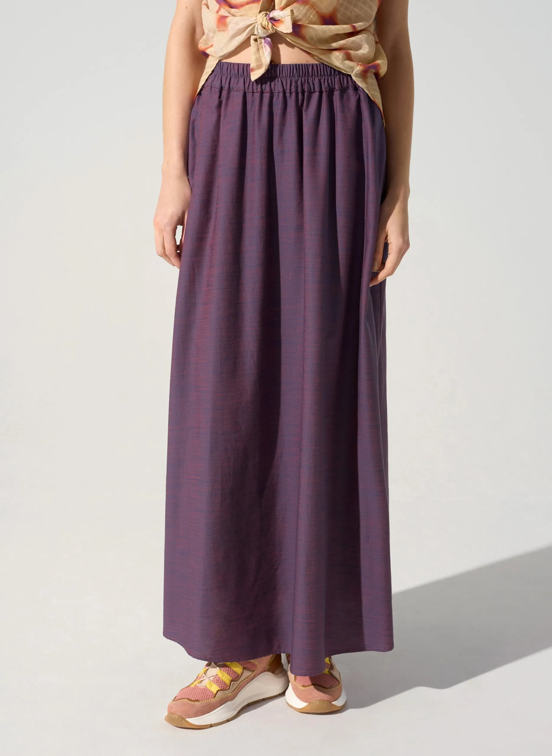 Ausgestellter Midi-Baumwollrock Blau