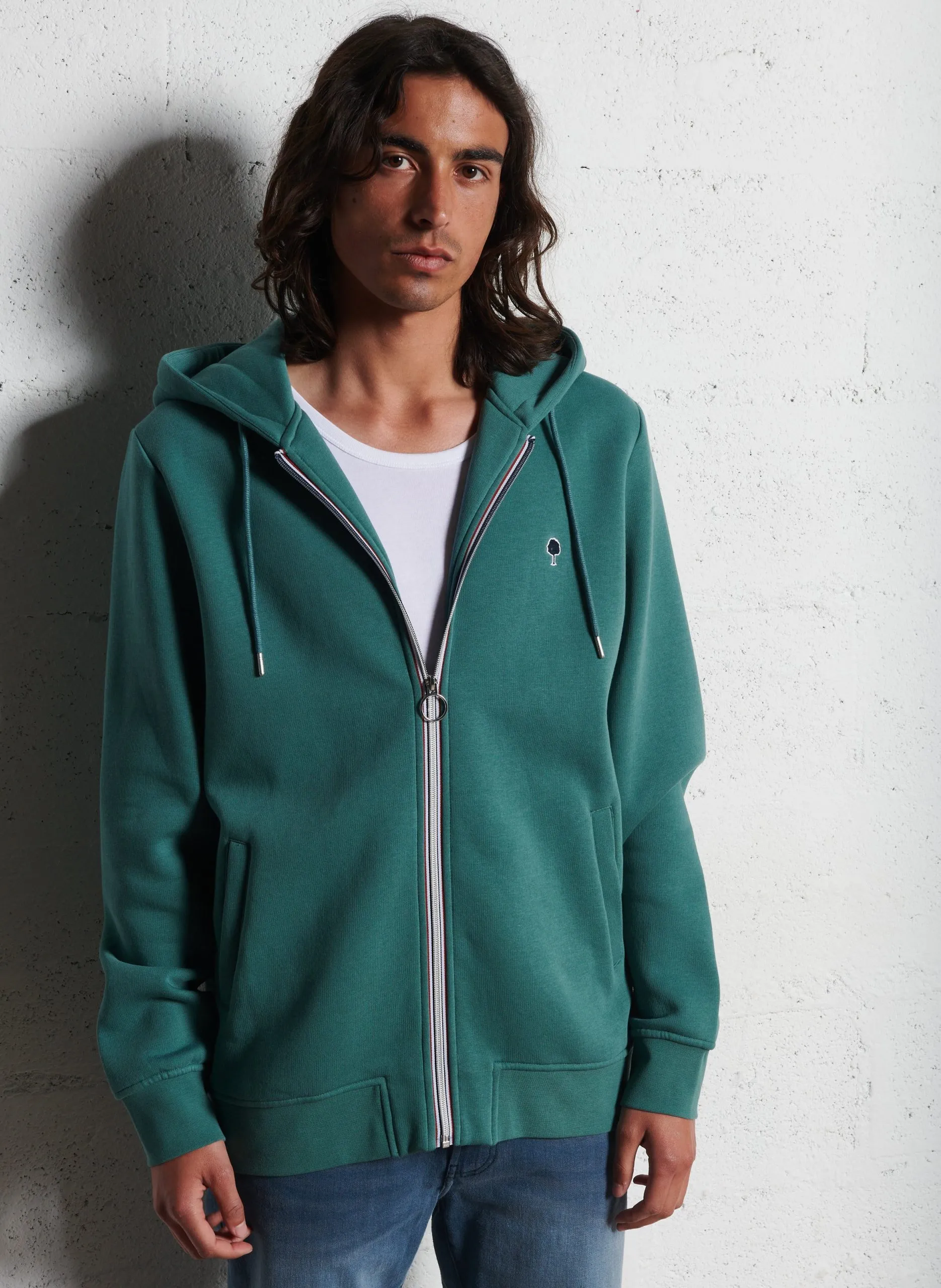 Einfarbiger Kapuzensweater mit Reißverschluss Grun MESNIL