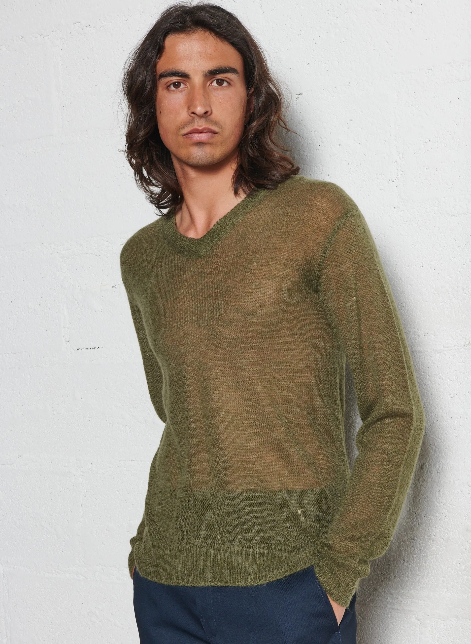 Pullover mit V-Ausschnitt Khaki