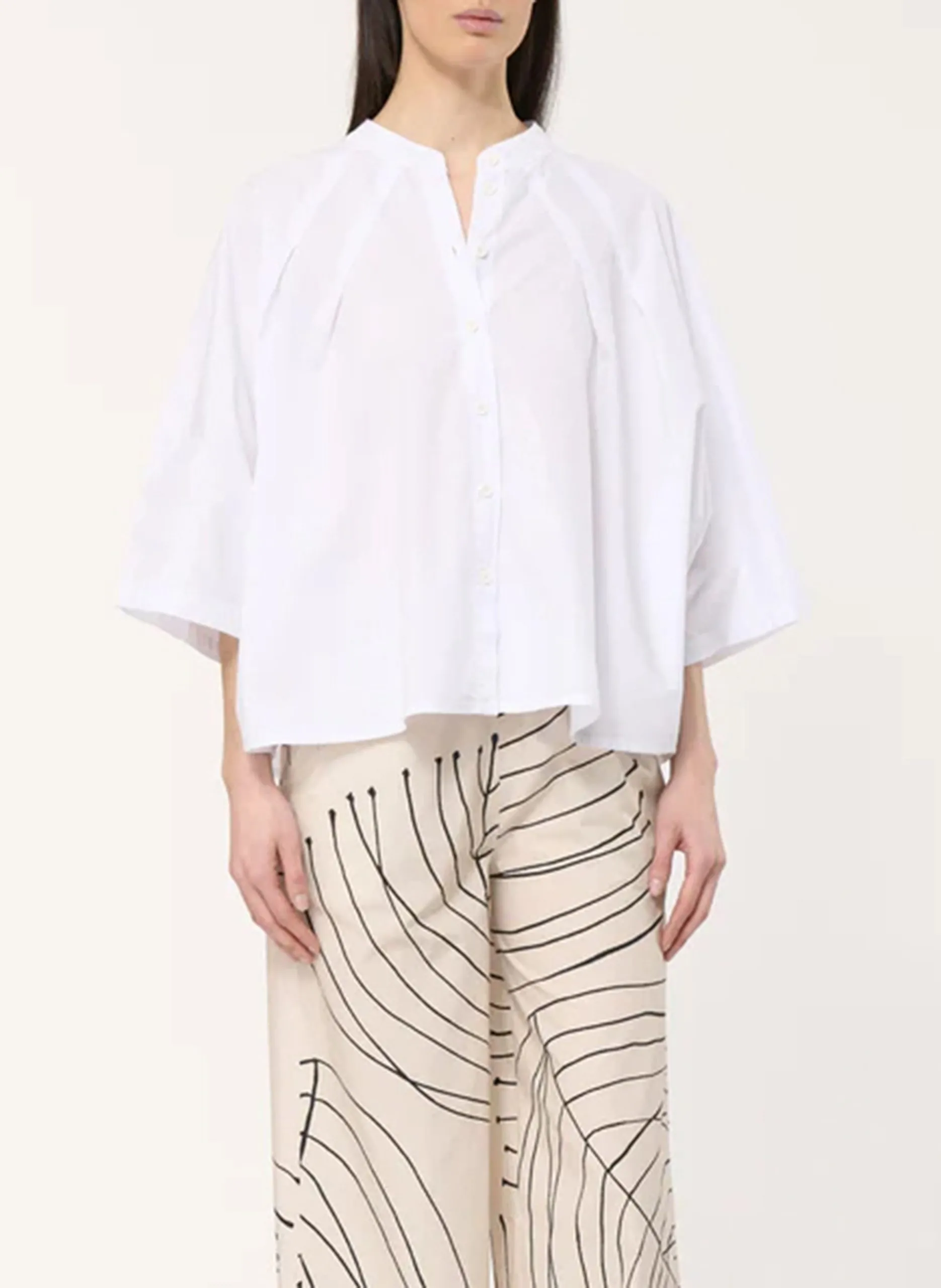 Weites Rundhalsblusenhemd aus Baumwolle Weiss