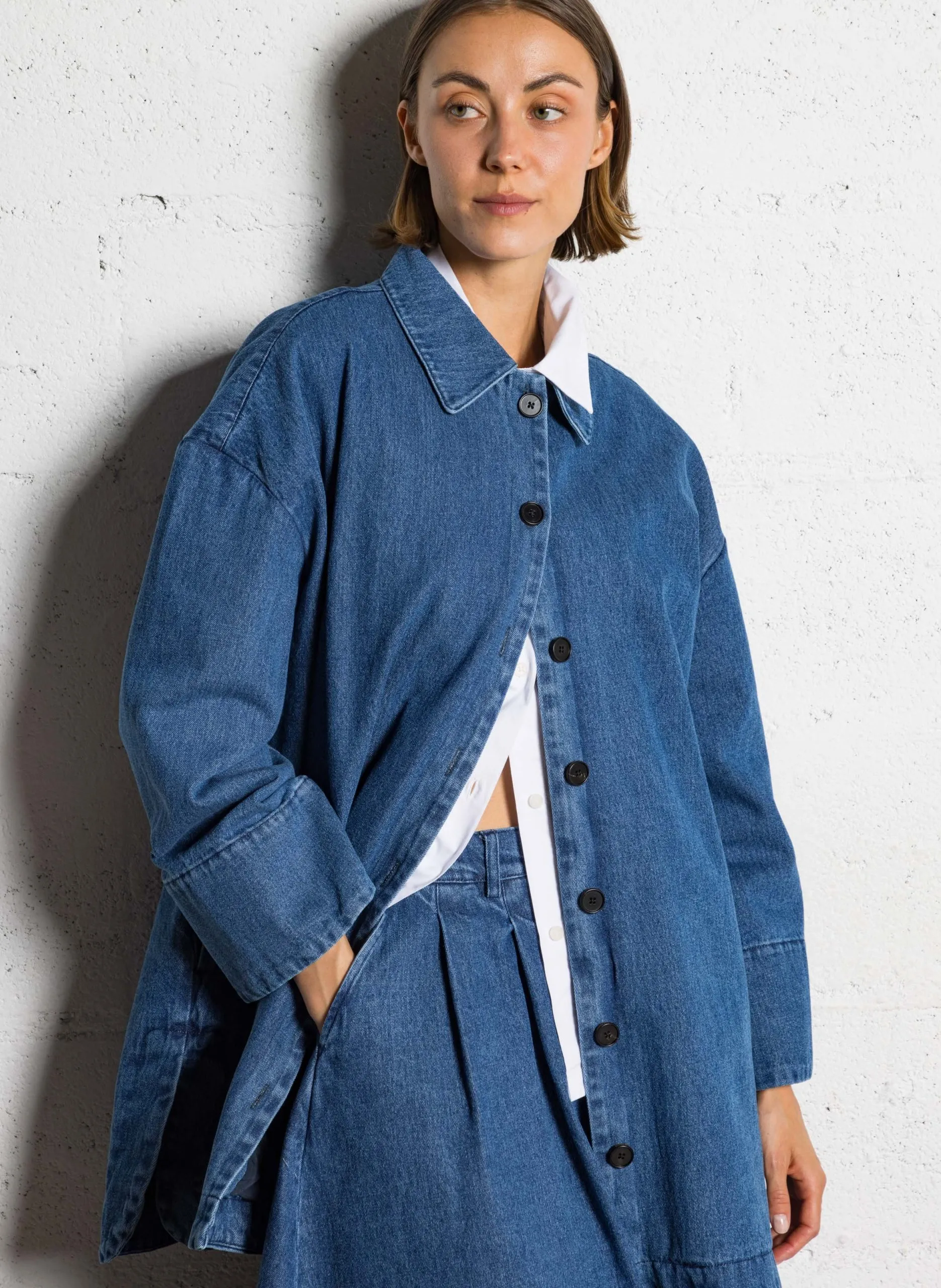 Jacke mit klassischem Kragen aus Bio-Baumwoll-Denim Blau CHIRI
