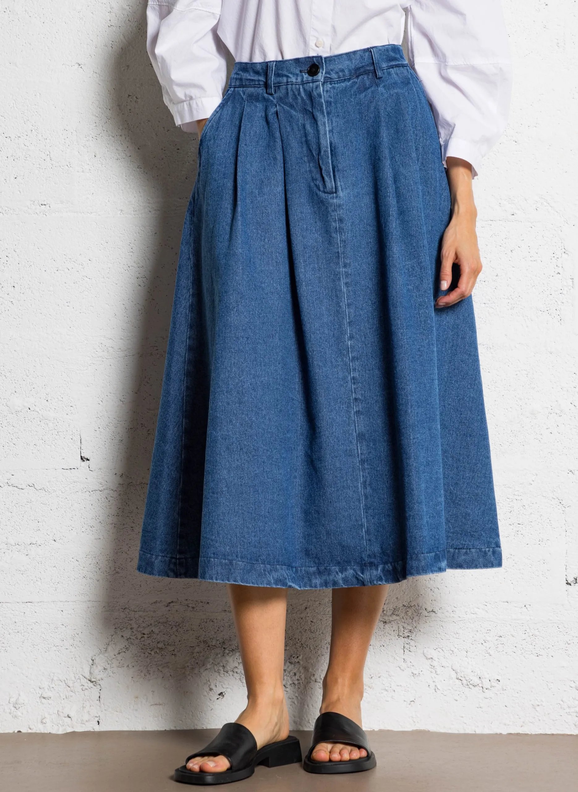 Midi-Rock aus Bio-Baumwolle Blau