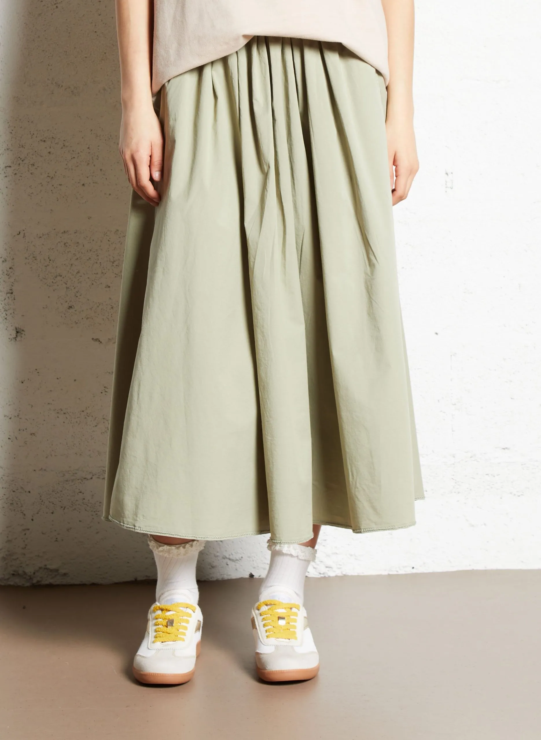 Ausgestellter Midi-Rock aus Baumwollmischung Beige WOOGIE