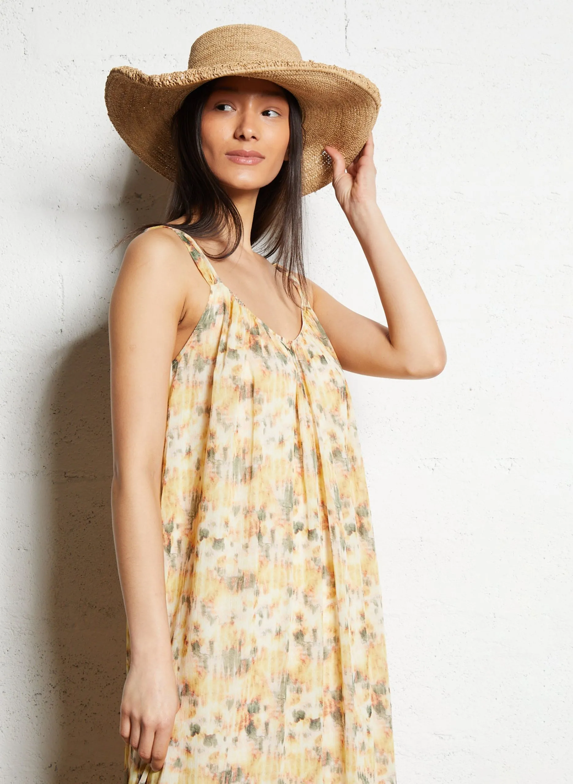 Oversize-Kleid aus bedruckter Baumwollmischung Gelb LUIZA