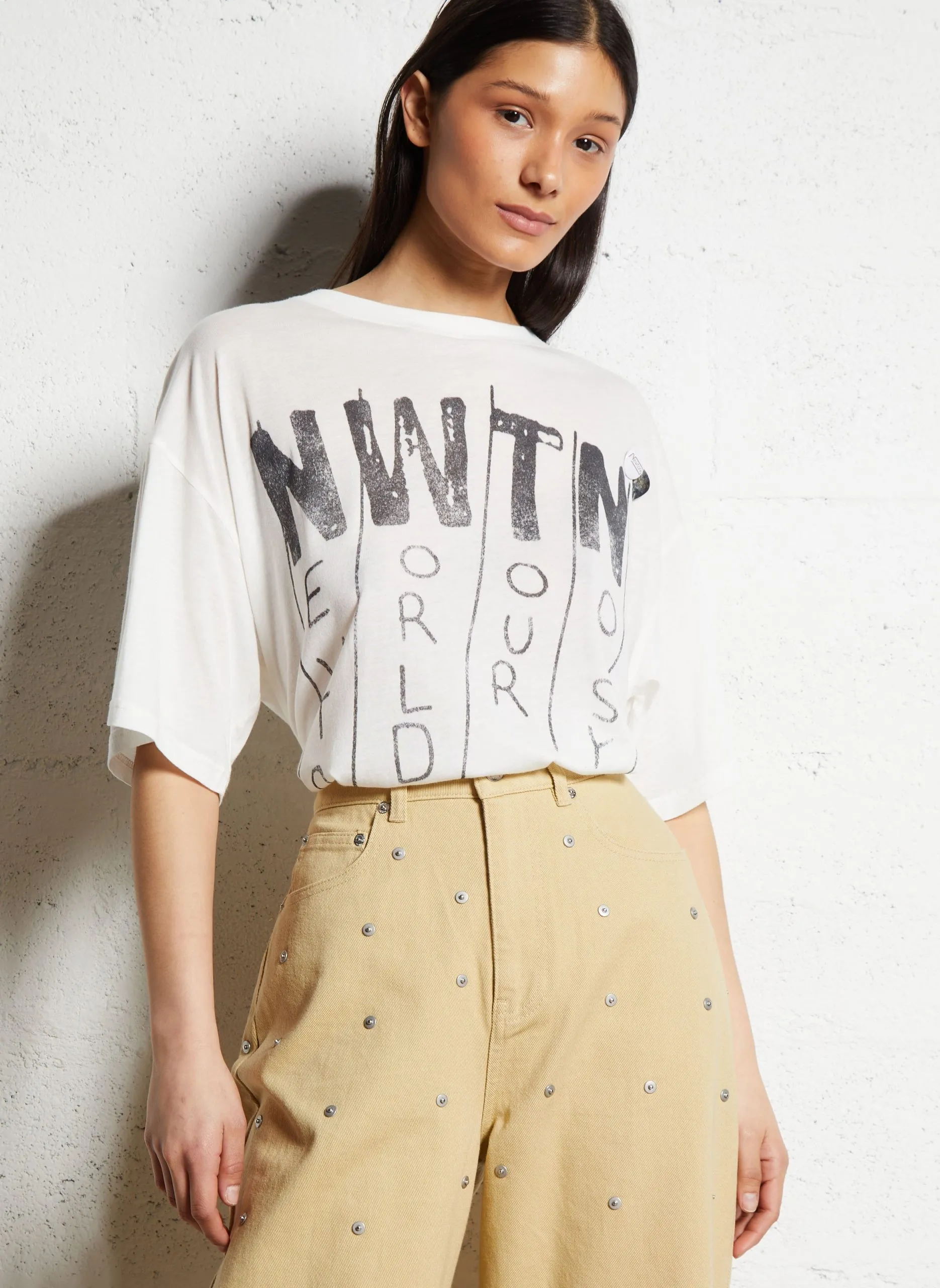 Einfarbiges Langarm-Top mit Rundhalsausschnitt Weiss LYNN NOISE