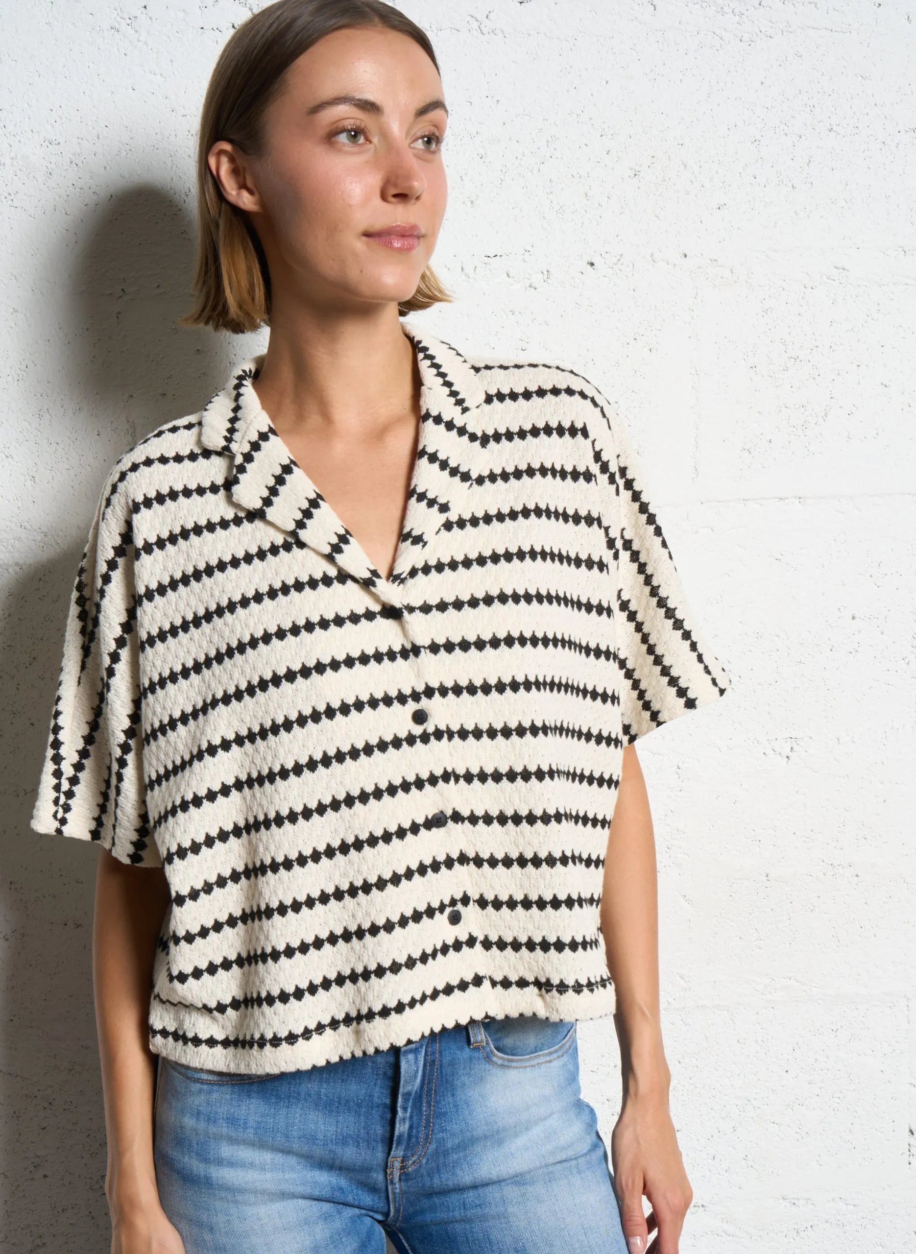 Oversize Hemd aus bedrucktem Jacquard Weiss CLEO