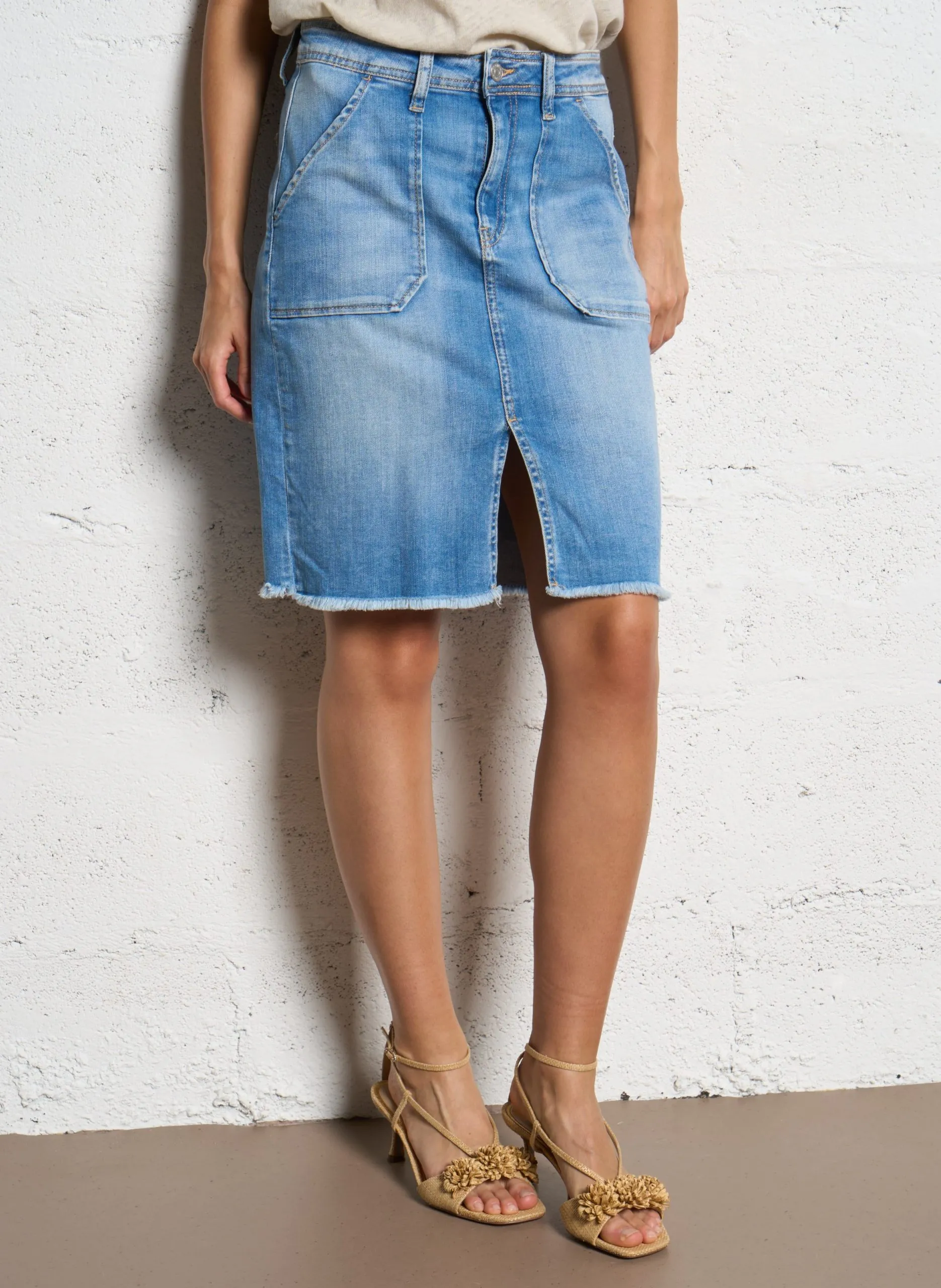 Kurzer Baumwoll-Jeansrock Blau LEDISI