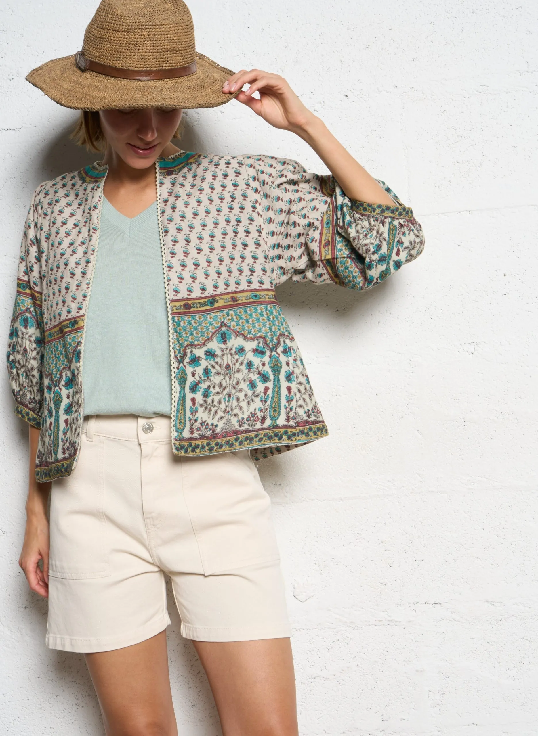 Baumwolljacke mit Rundhalsausschnitt Mehrfarbig DEVI