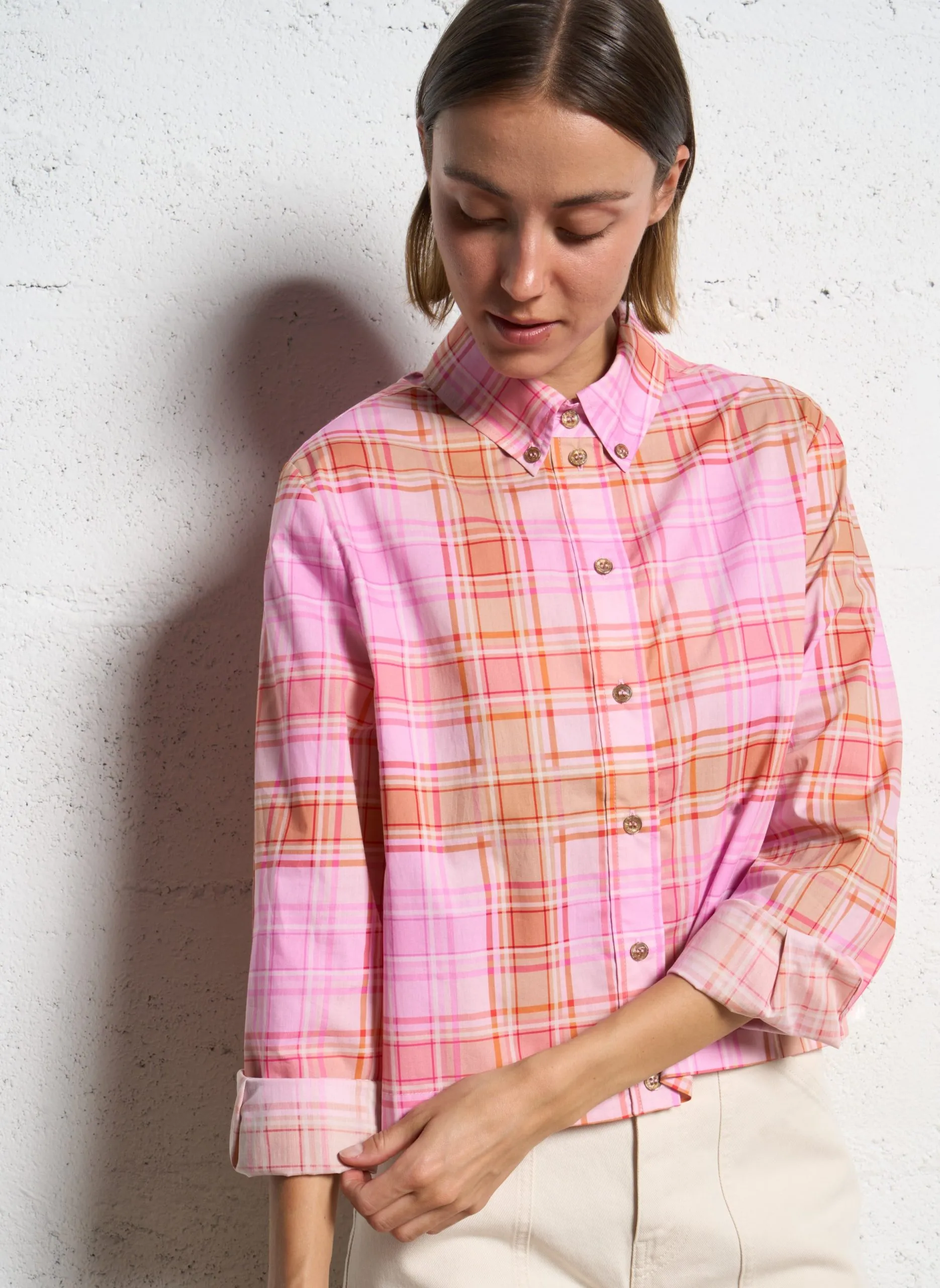 Gerade geschnittene Baumwollbluse mit Print Rosa SOFIA