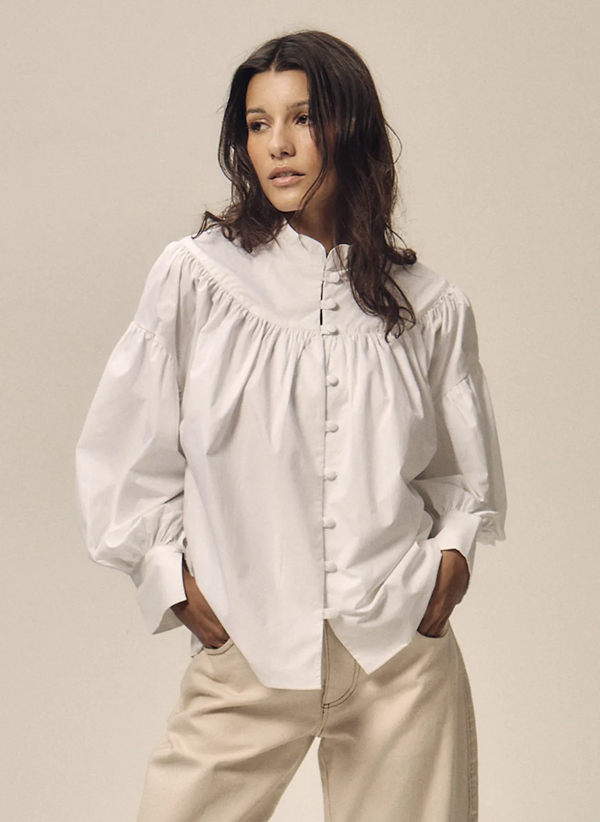 Gerade Bluse aus Baumwolle Weiss ADELE