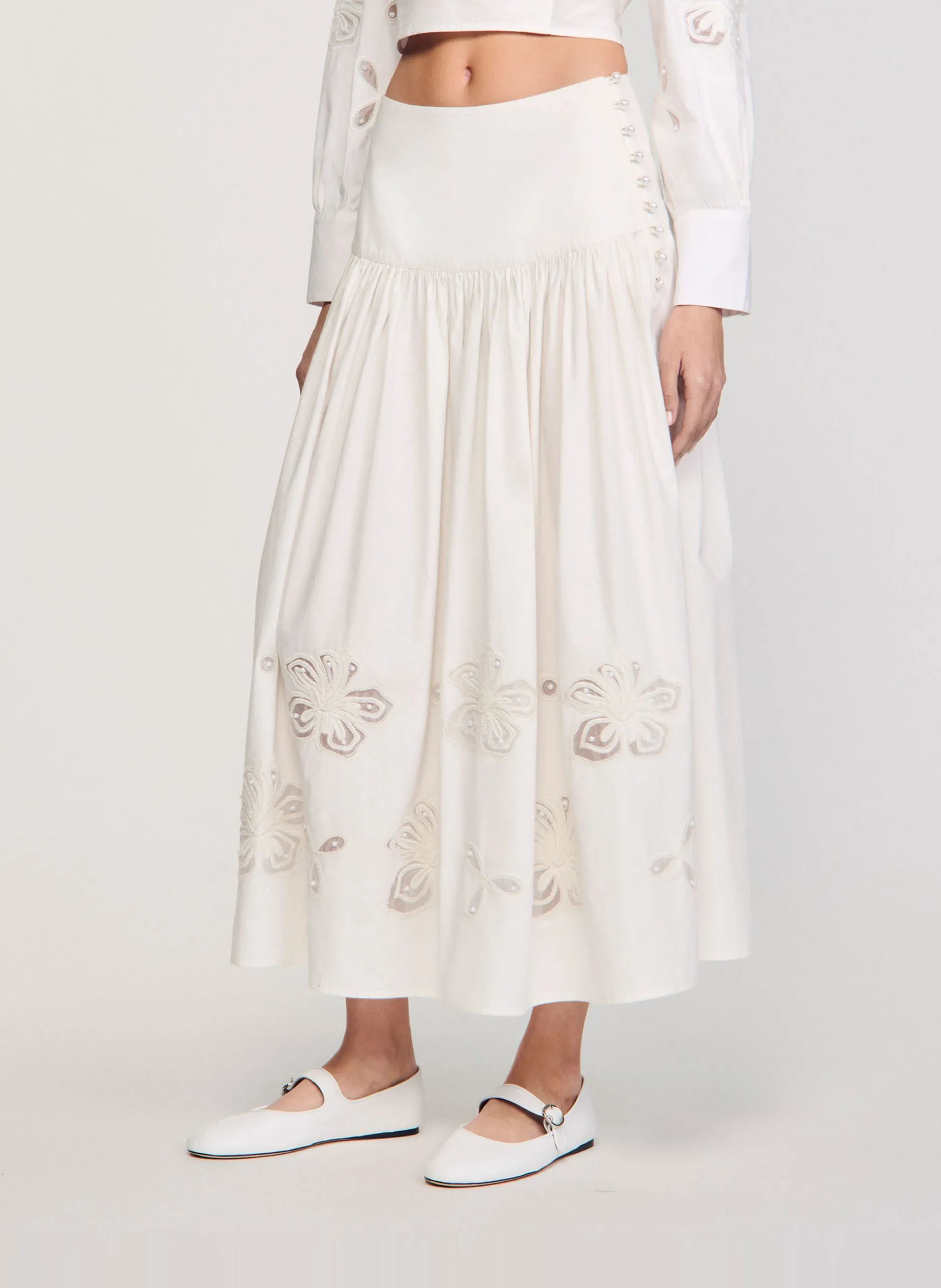 Ausgestellter Maxirock aus Baumwolle Weiss
