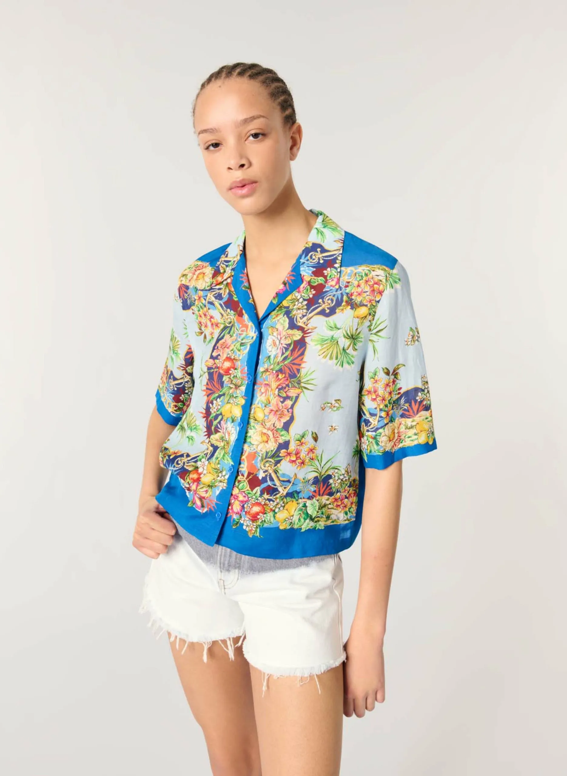 Gerade Hemd mit kubanischem Kragen Mehrfarbig CANZIBI