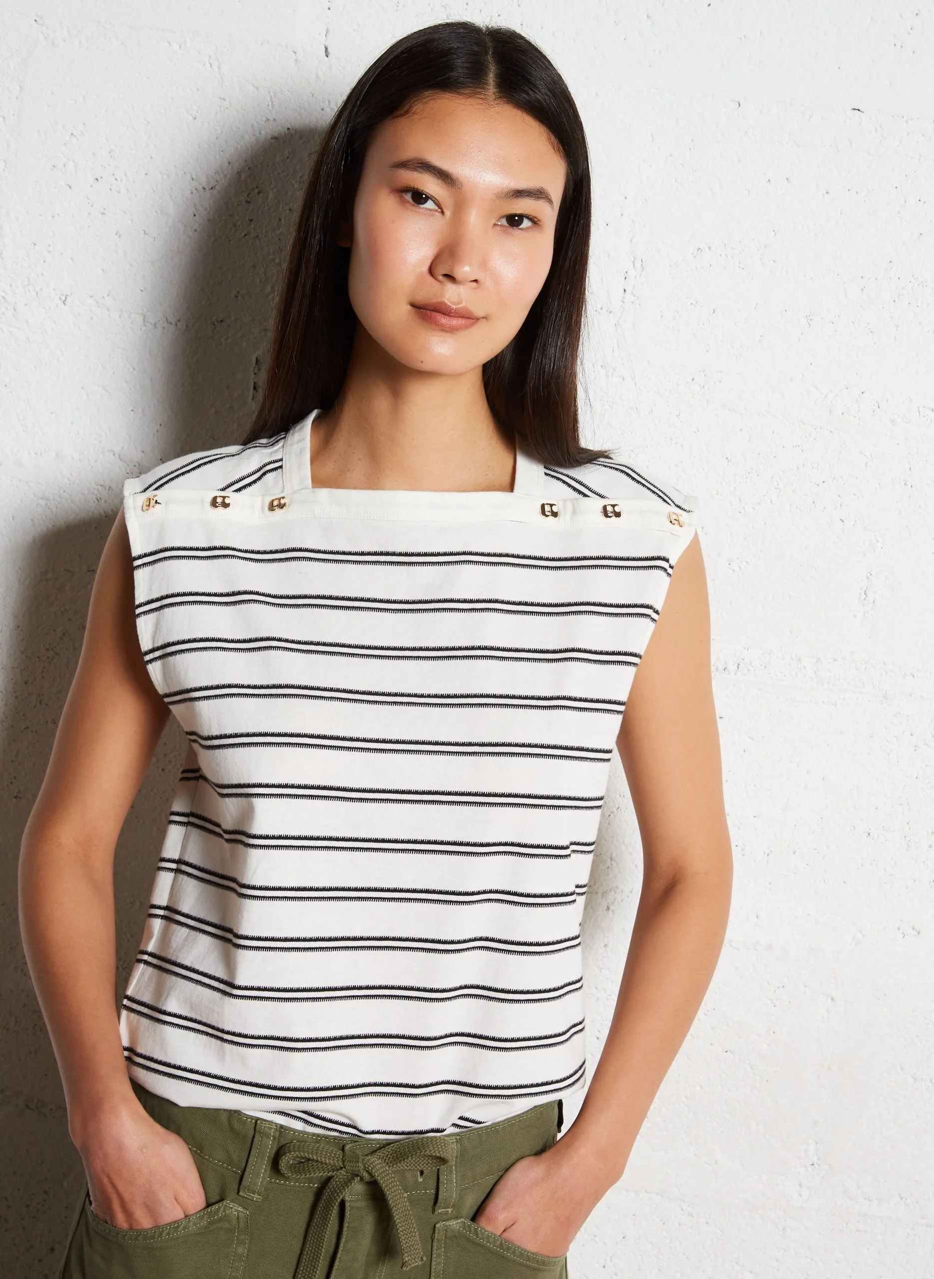 Baumwoll-T-Shirt mit eckigem Ausschnitt Weiss MARINA