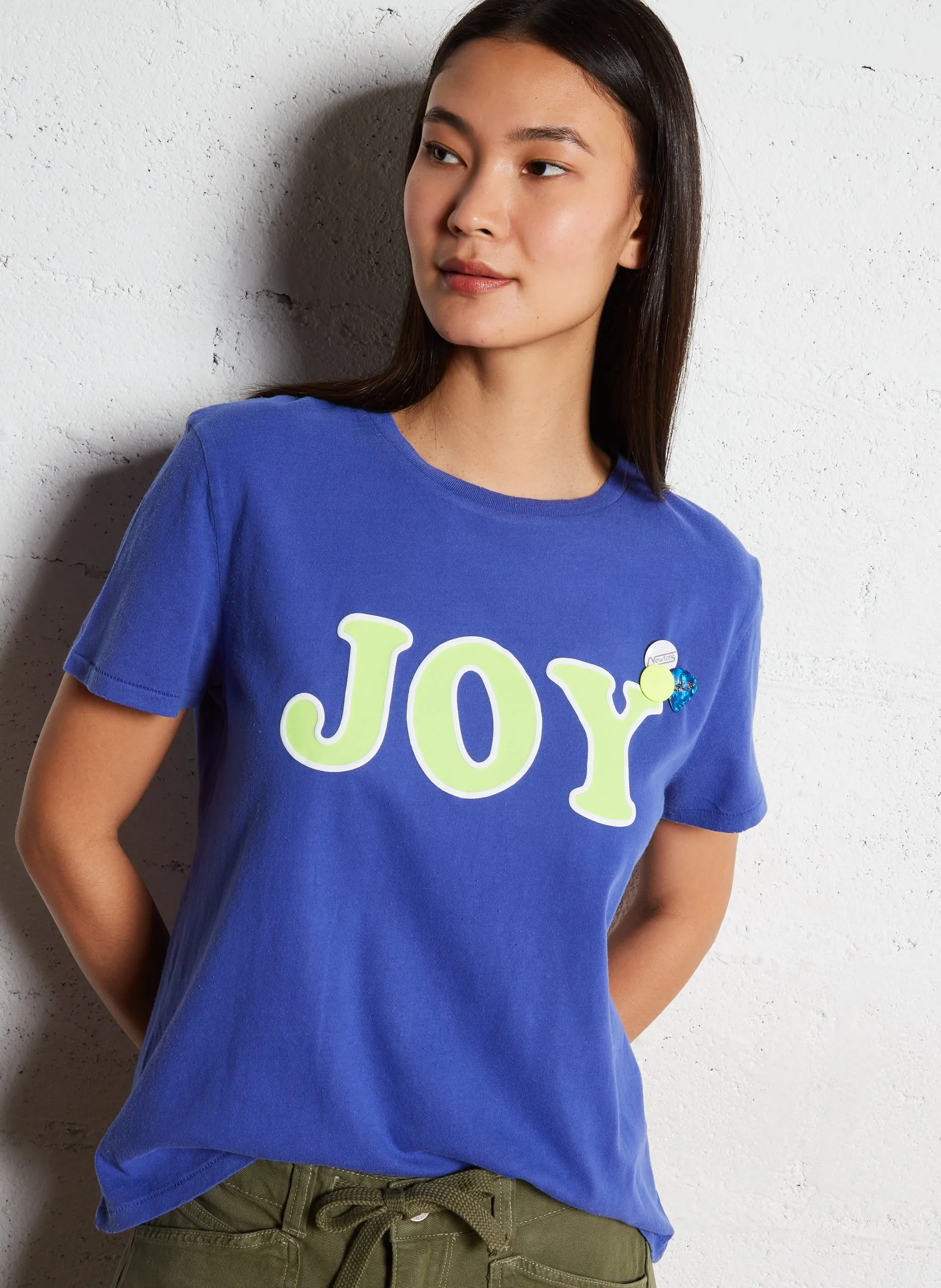 Gerade geschnittenes Rundhals-T-Shirt aus Baumwolle Blau STARLIGHT JOY