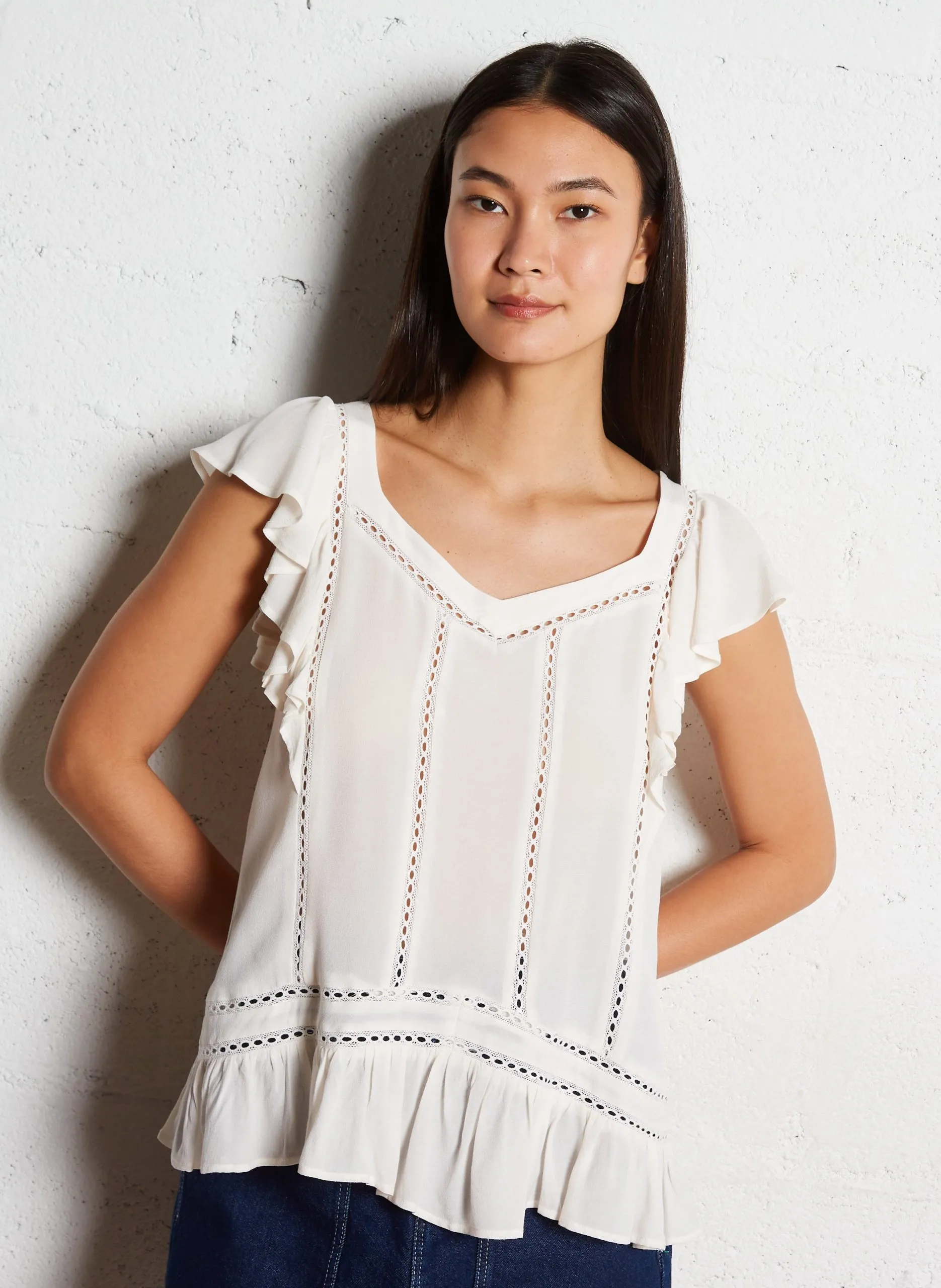 Gerade geschnittenes Top aus Baumwoll-Mix Weiss FLOMA