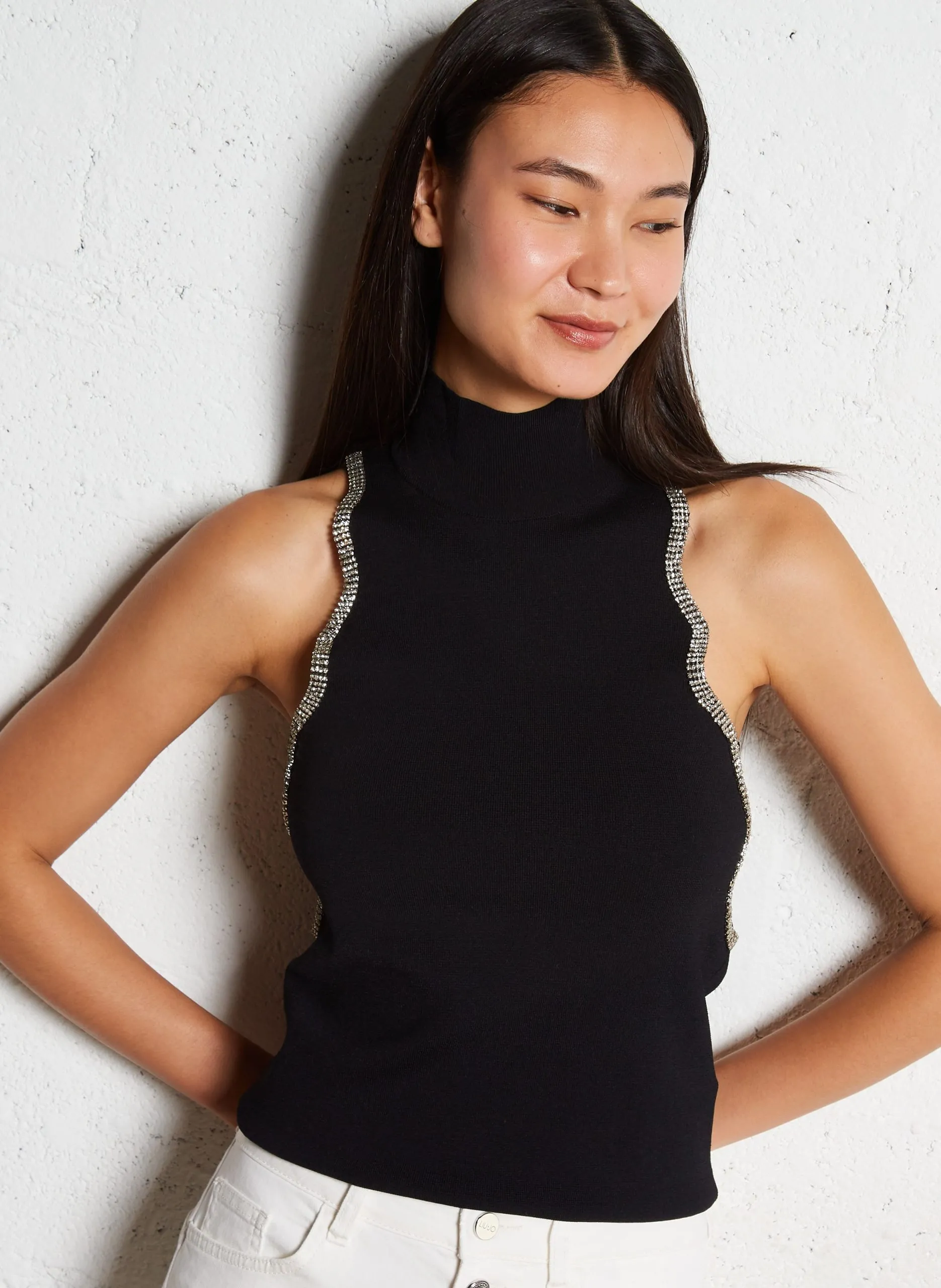 Anliegendes Top aus Strick Schwarz