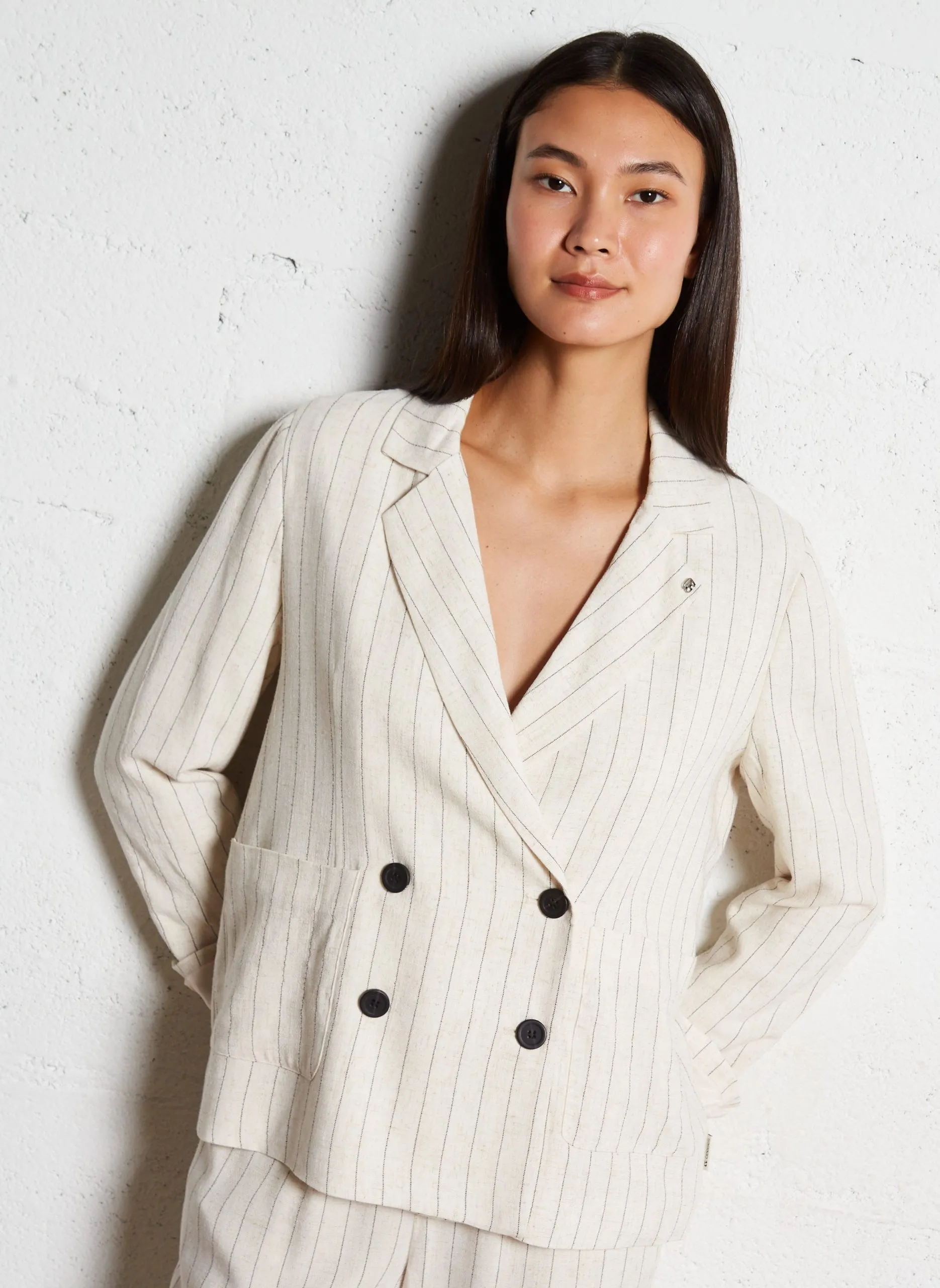 Oversize Blazer mit Streifen Weiss MERIDA