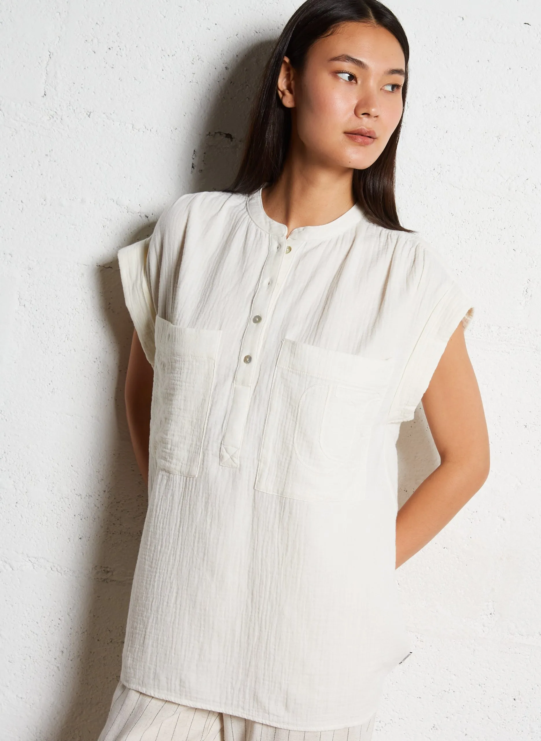 Baumwollbluse mit Rundhalsausschnitt Weiss CLAUDIE