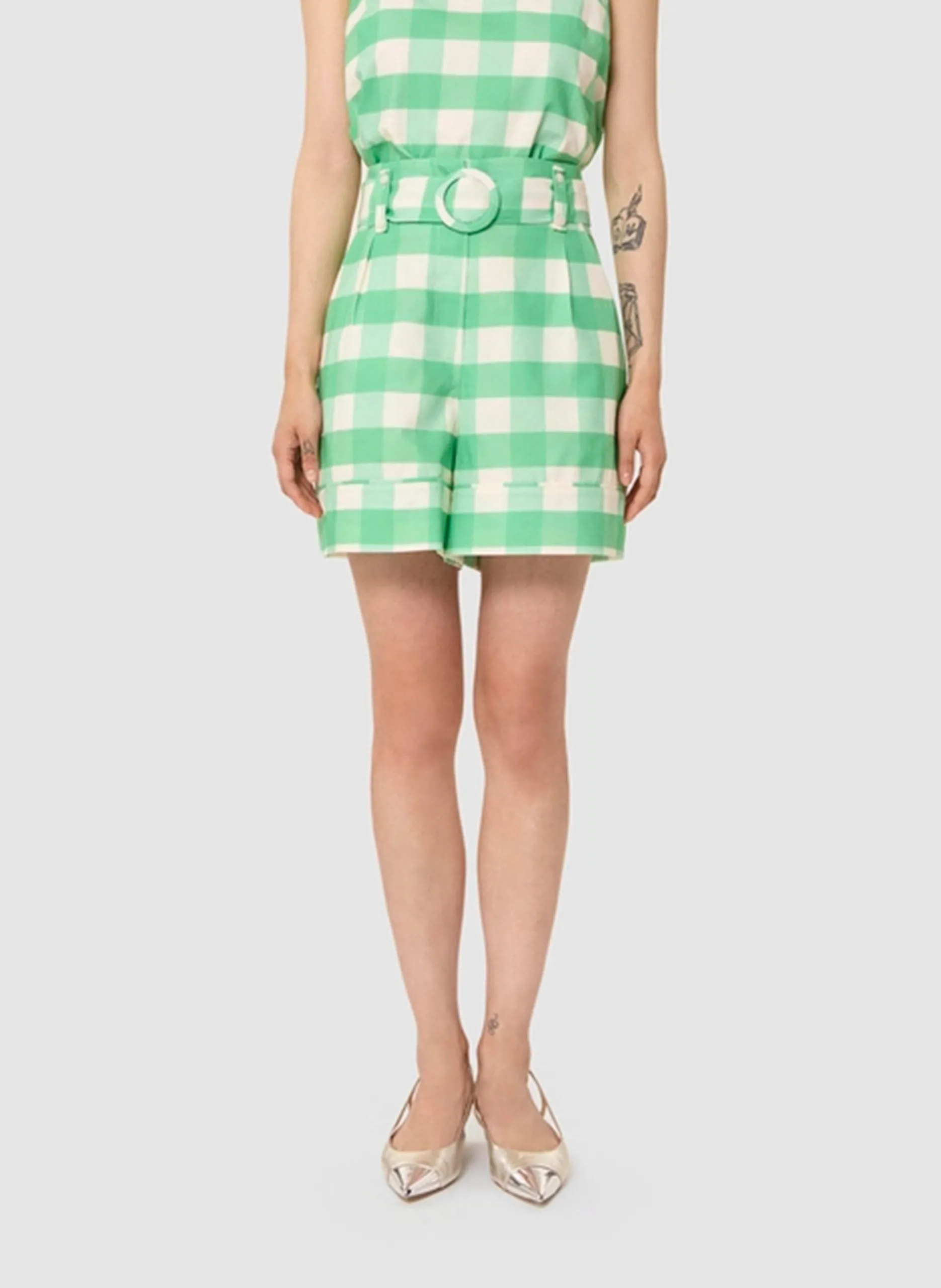 Weite Shorts aus Leinen-Mix Grun SHELBY