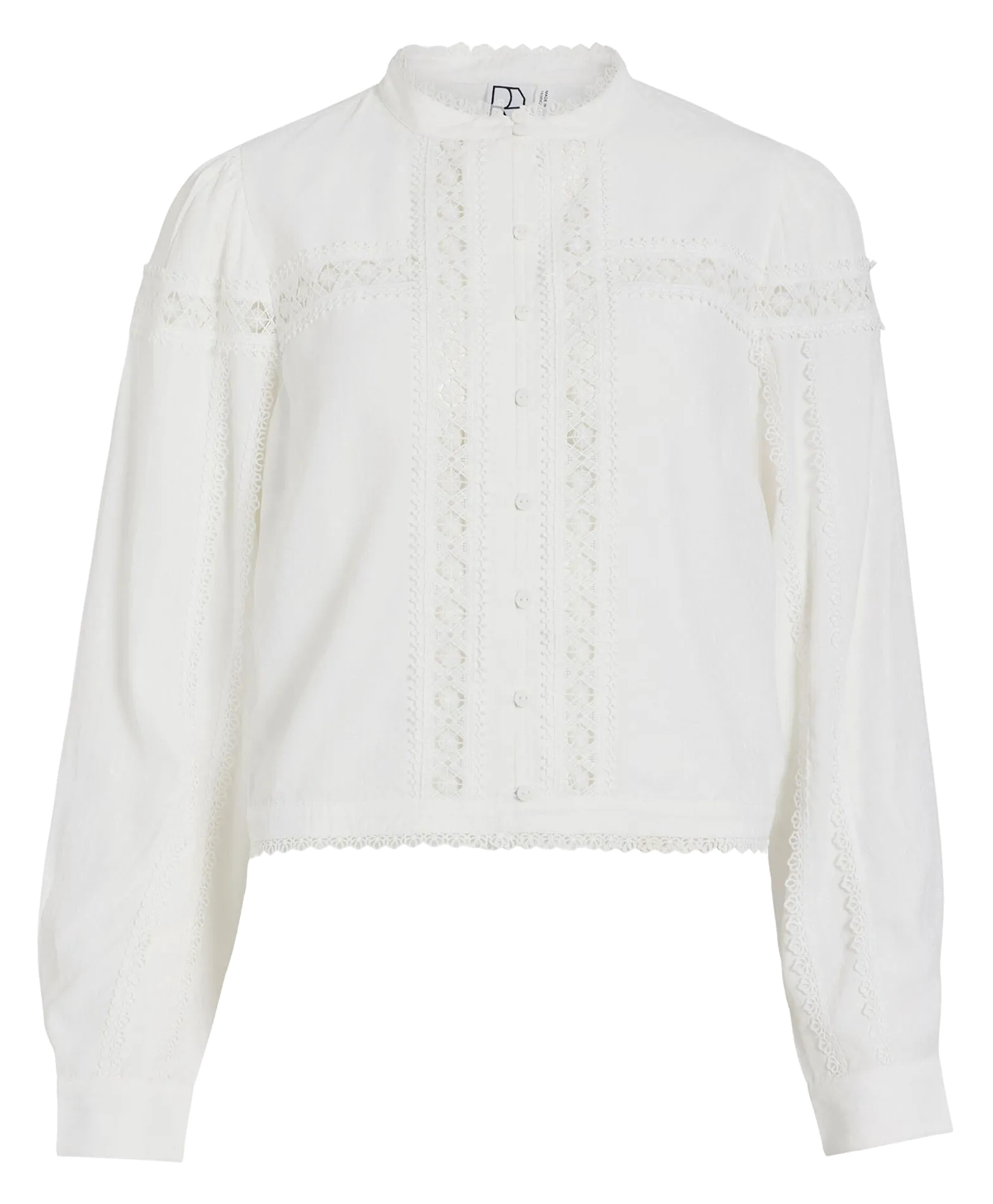 Gerade Bluse mit Spitzenstickerei Weiss