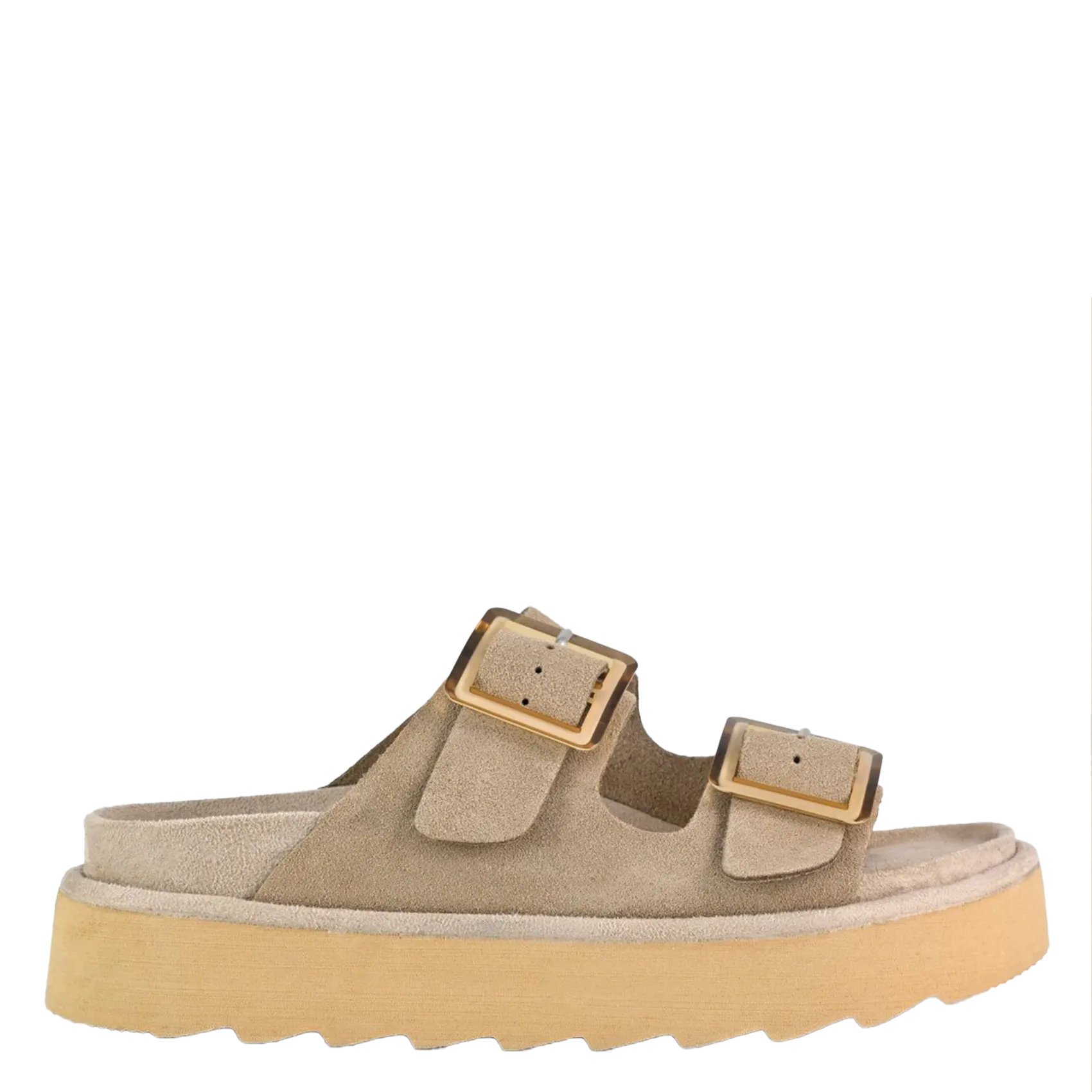 Plateausandalen aus Velourslederimitat Beige