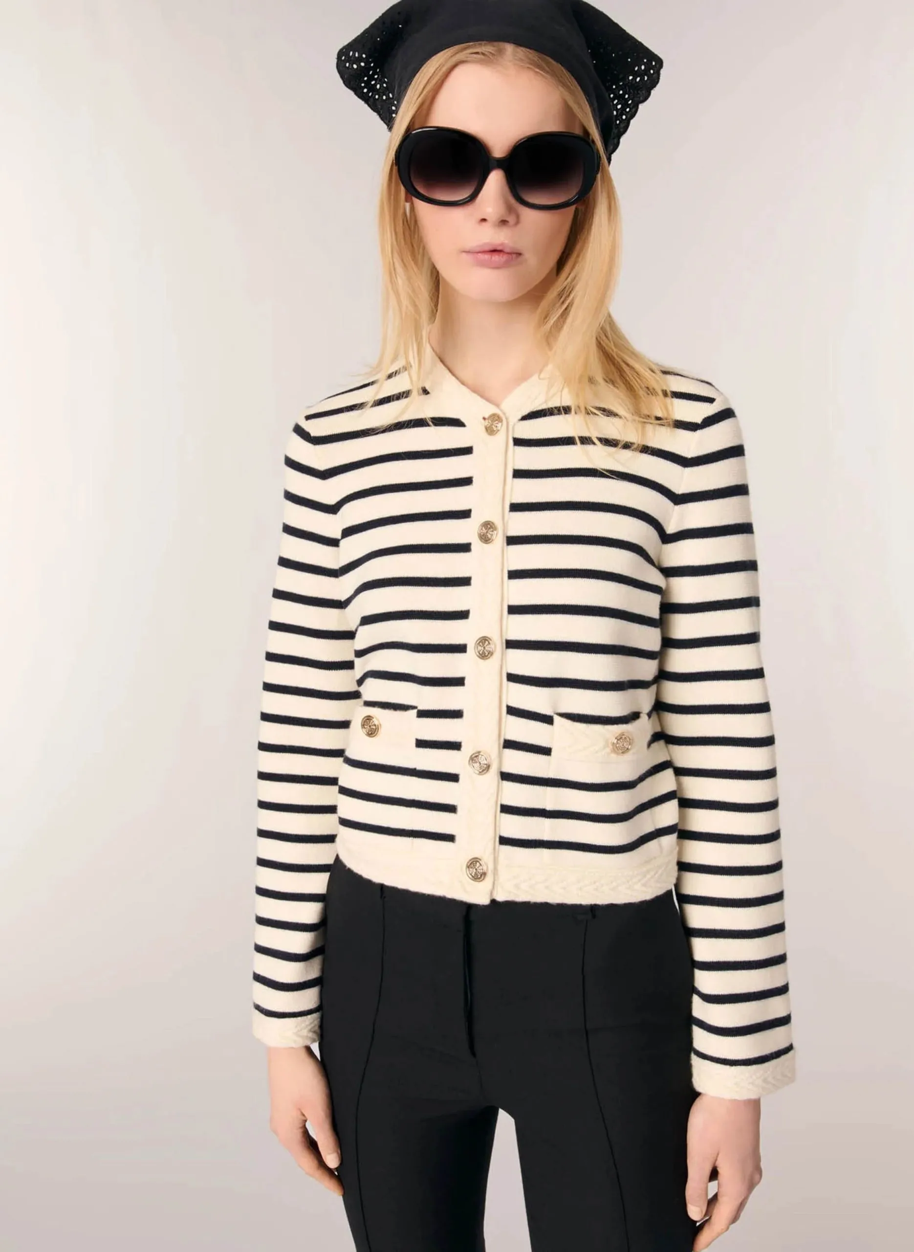 Gestreifter Cardigan mit Rundhalskragen Blau