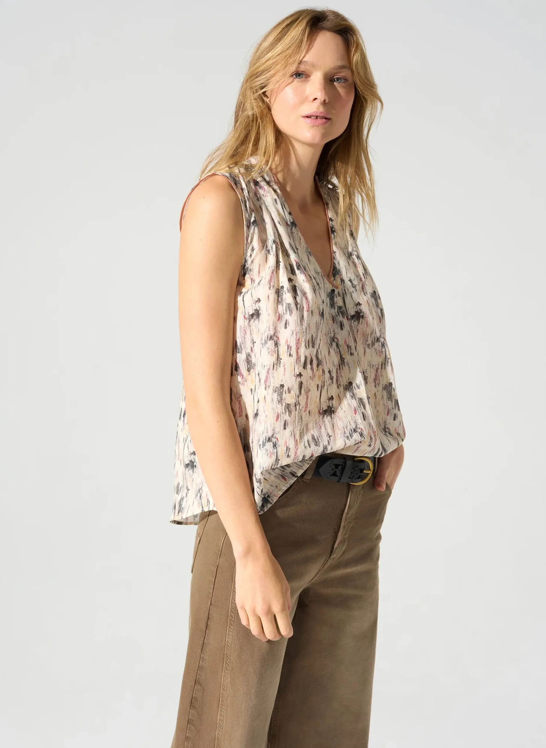 Bedrucktes Baumwoll-Top Braun