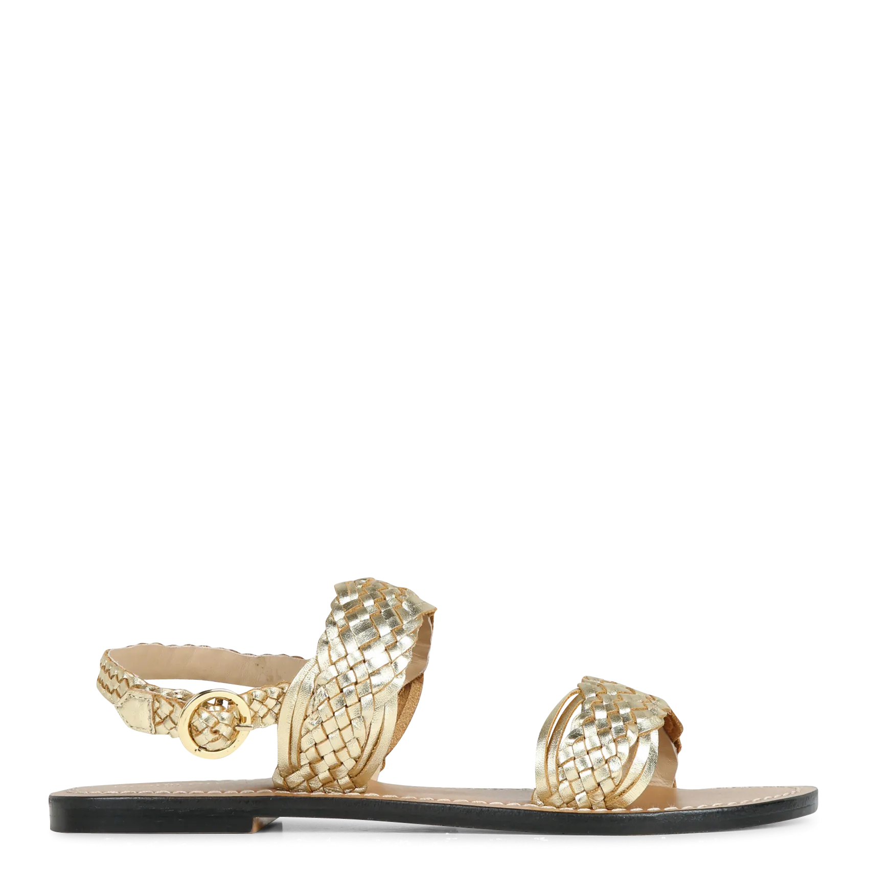 Avarca Berlin - Flache Ledersandalen mit Samt Golden COSIMA
