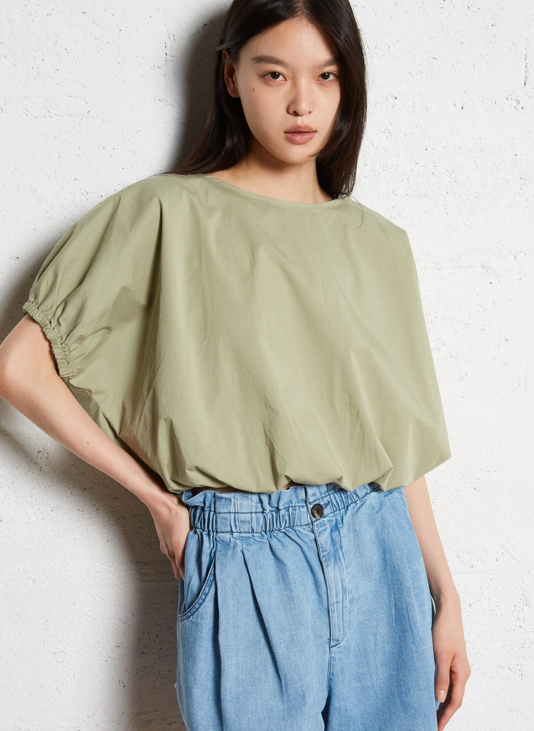 Weites Top mit Rundhalsausschnitt aus Wollmix Beige WILMA