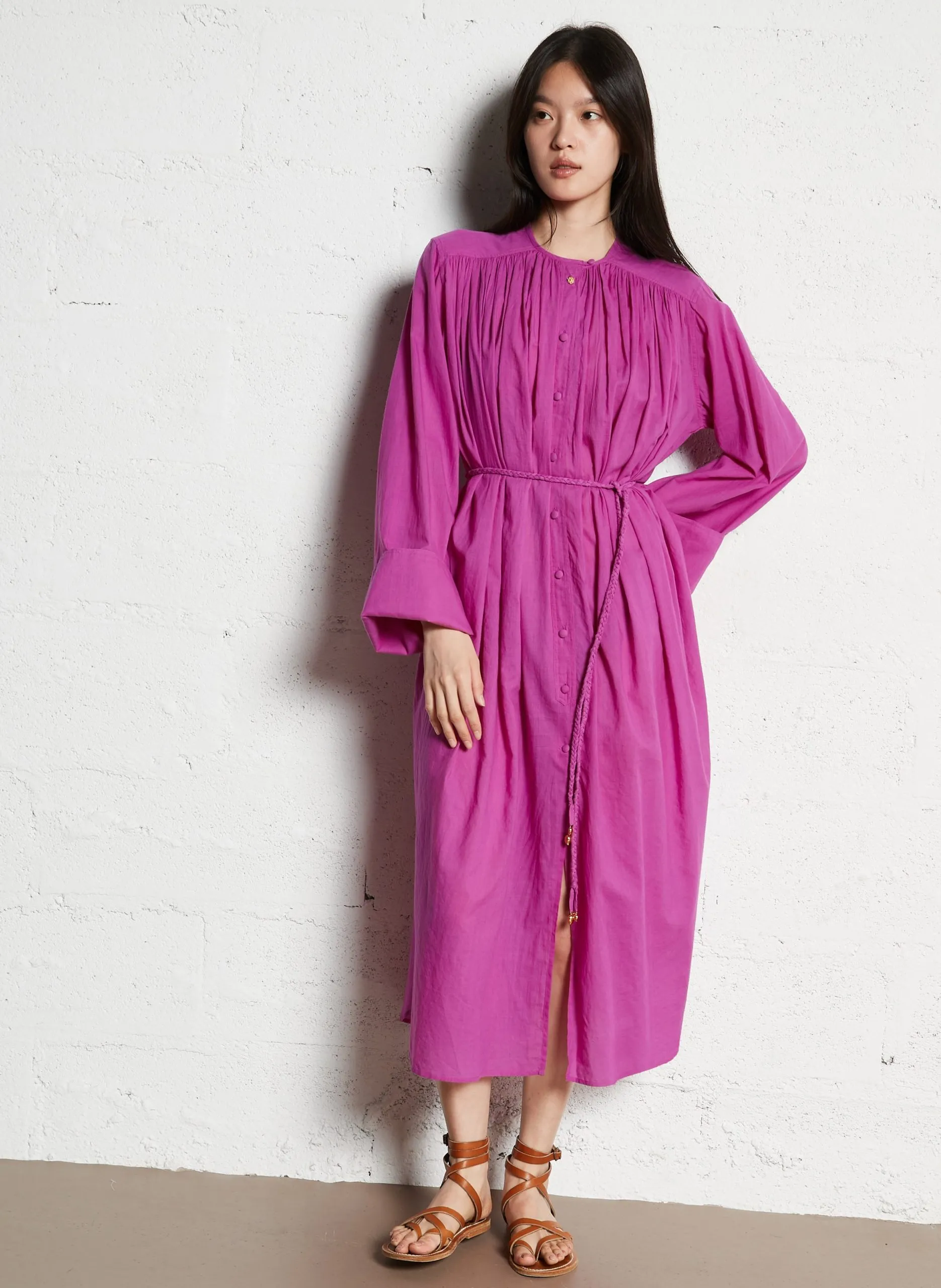 Baumwoll-Negligé mit Rundhalsausschnitt Violett CIGLONG