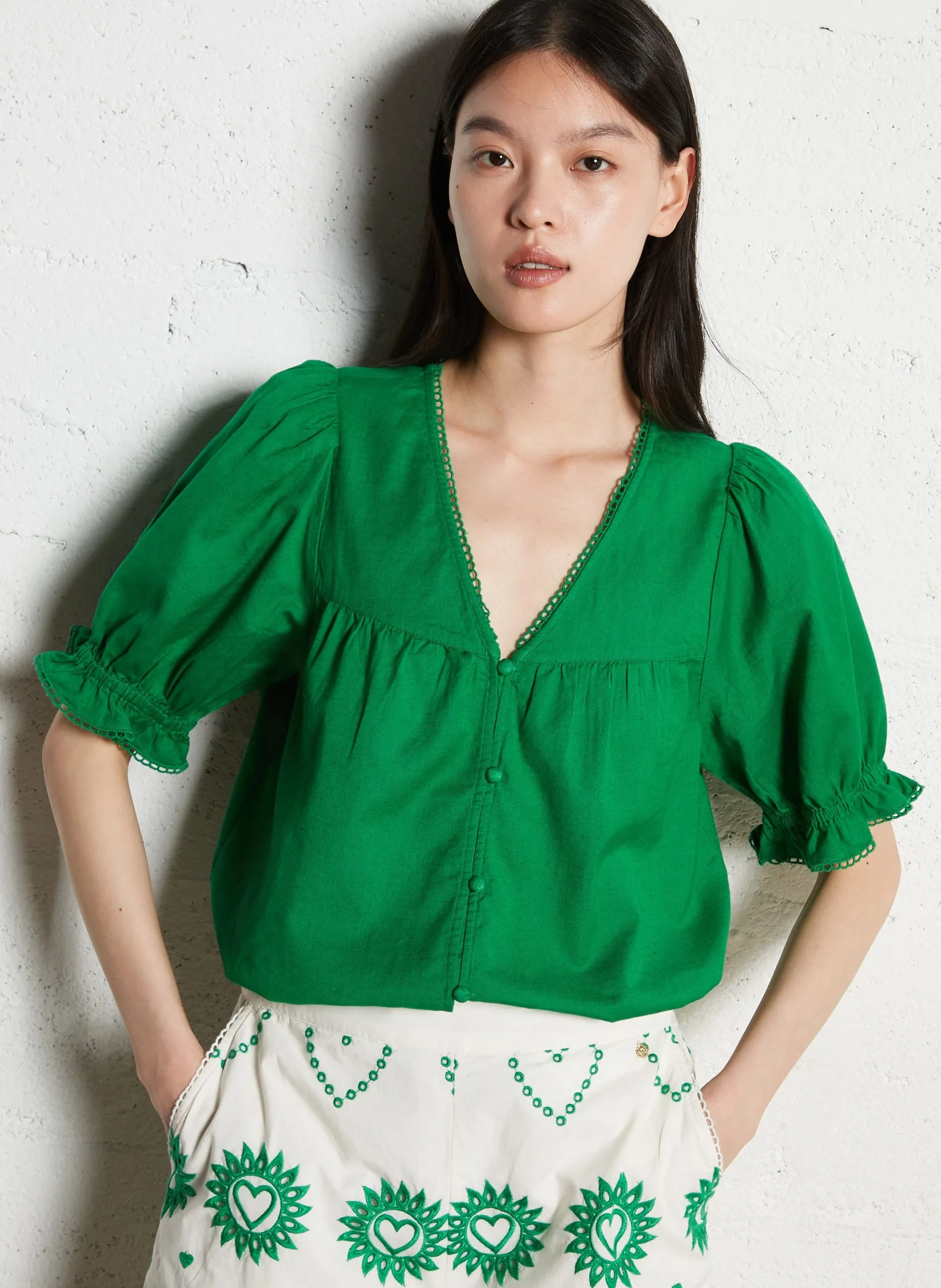 Kurzarm-Oberteil Grun JUNO