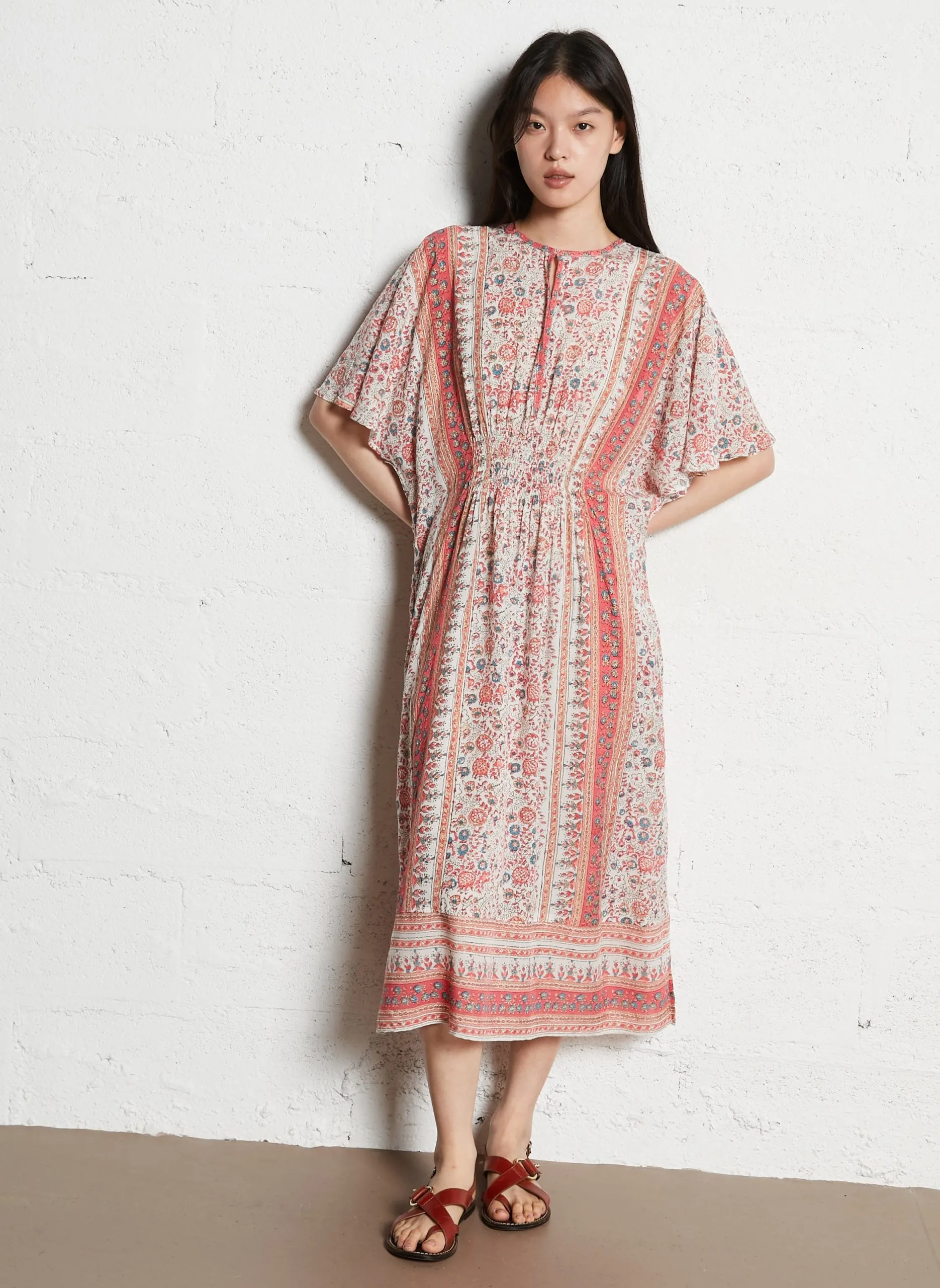 Baumwoll-Midikleid mit V-Ausschnitt Rosa CASS