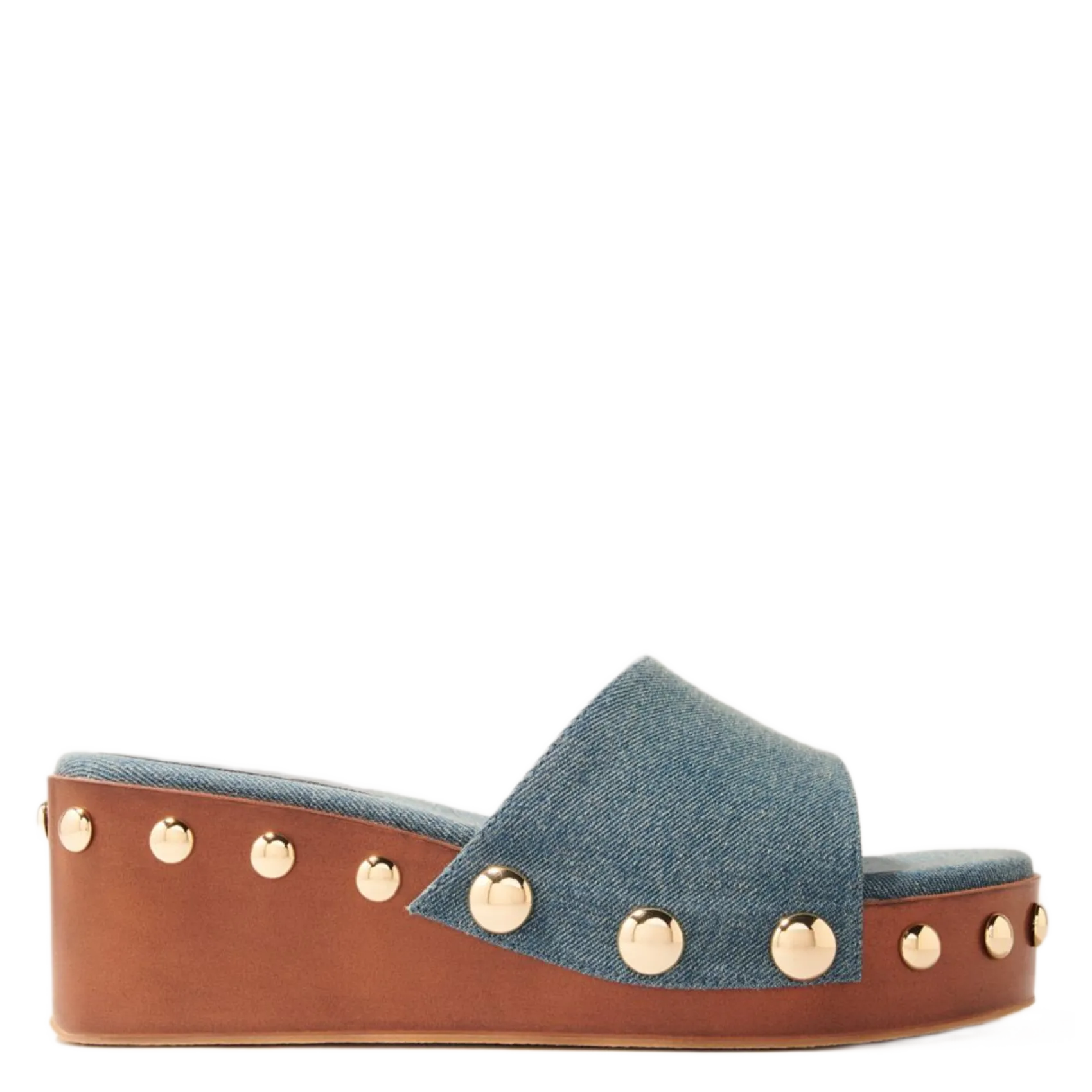 Plateau-Pantoletten aus Denim Blau