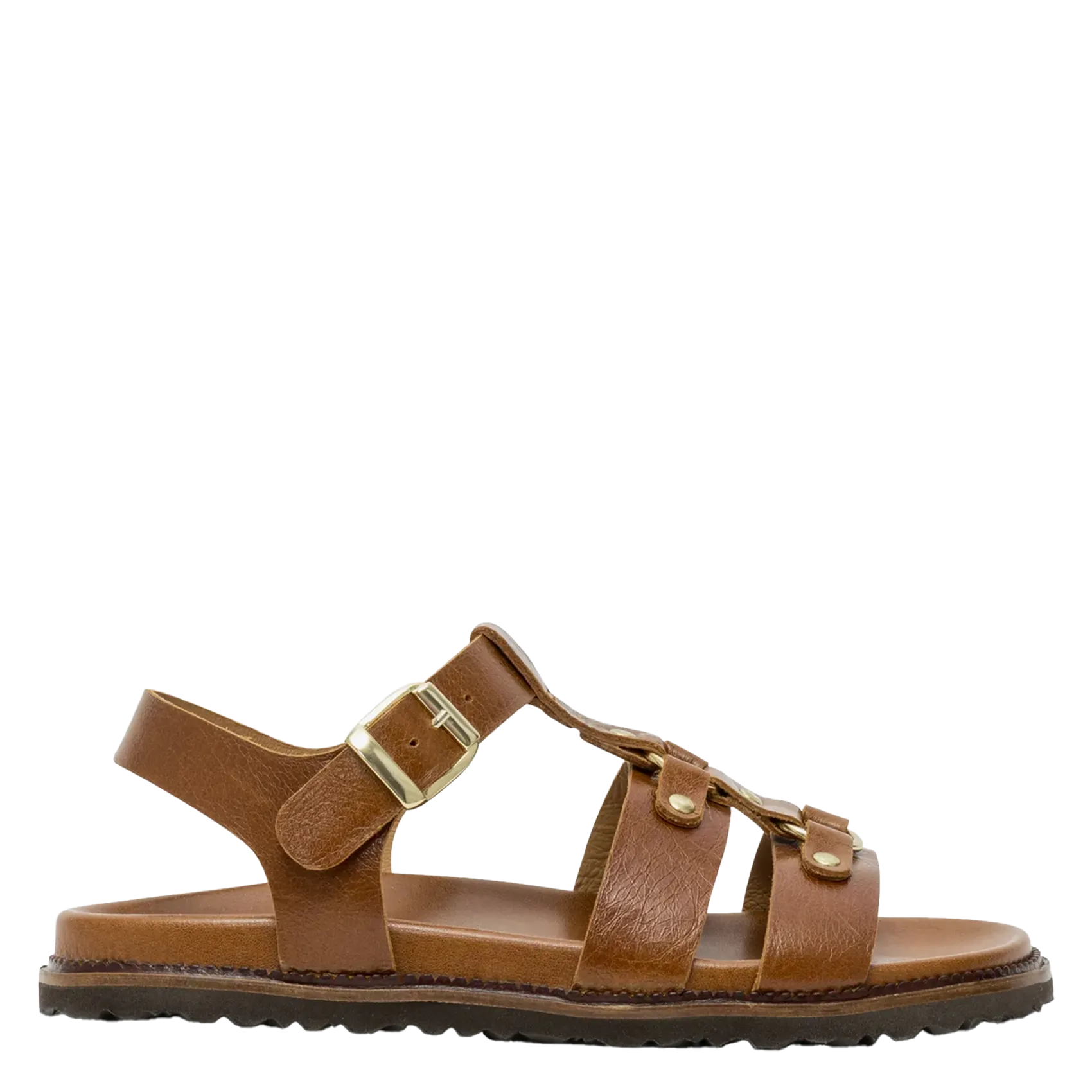 Avarca Berlin - Flache Ledersandalen mit Samt Braun GESS