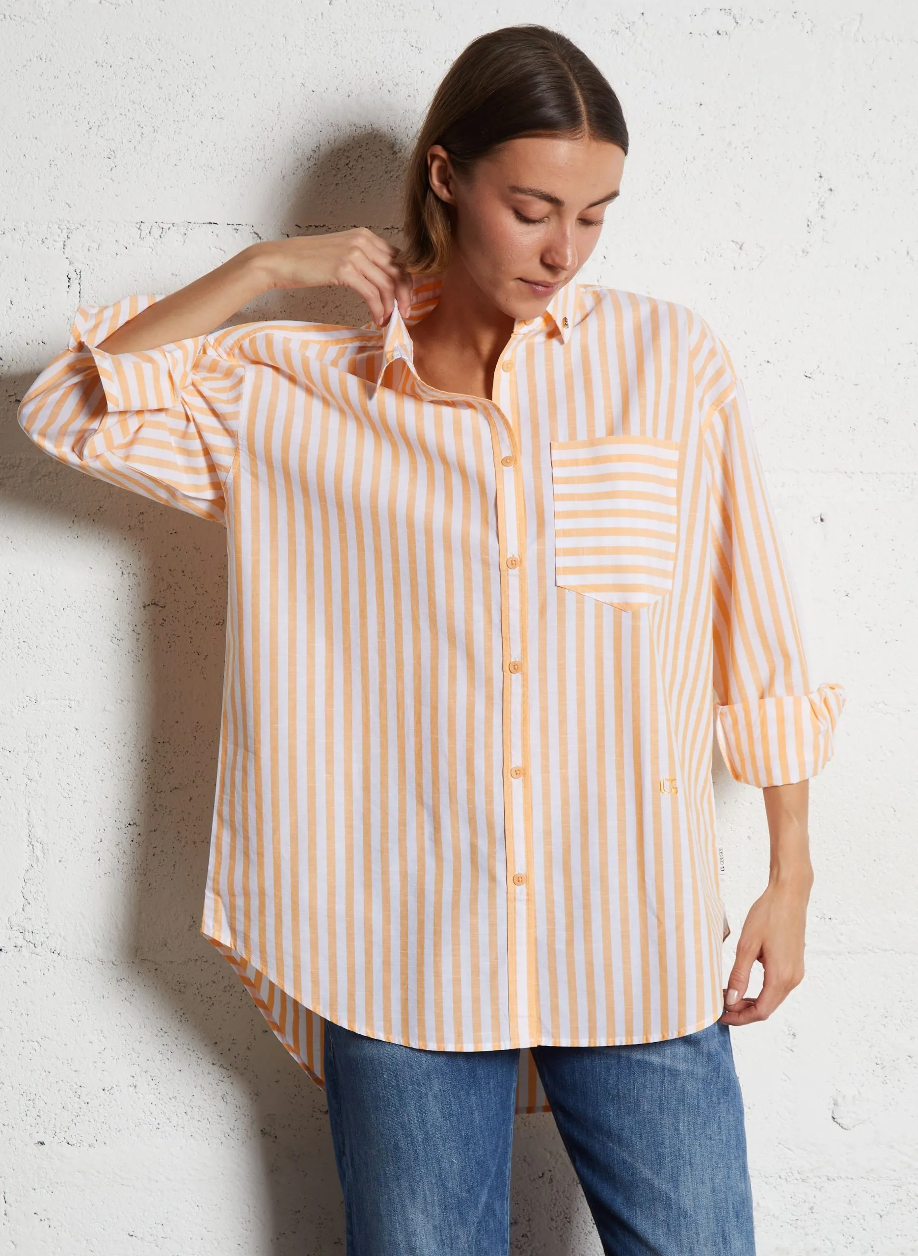 Oversize-Bluse aus Baumwolle mit klassischem Kragen Gelb ARIANA