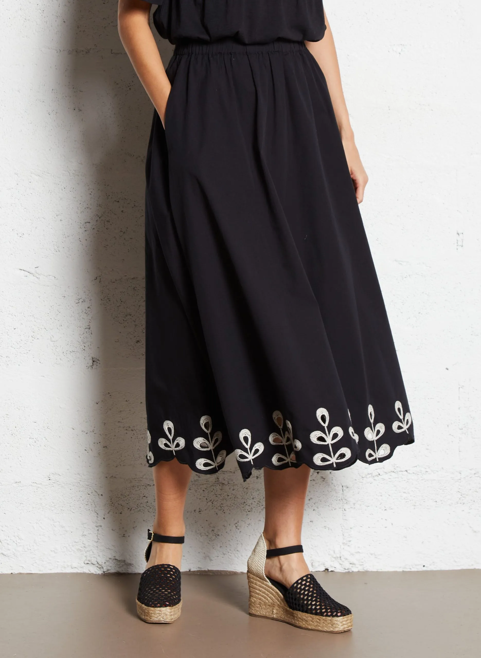 Ausgestellter Baumwollrock Schwarz JASMINE