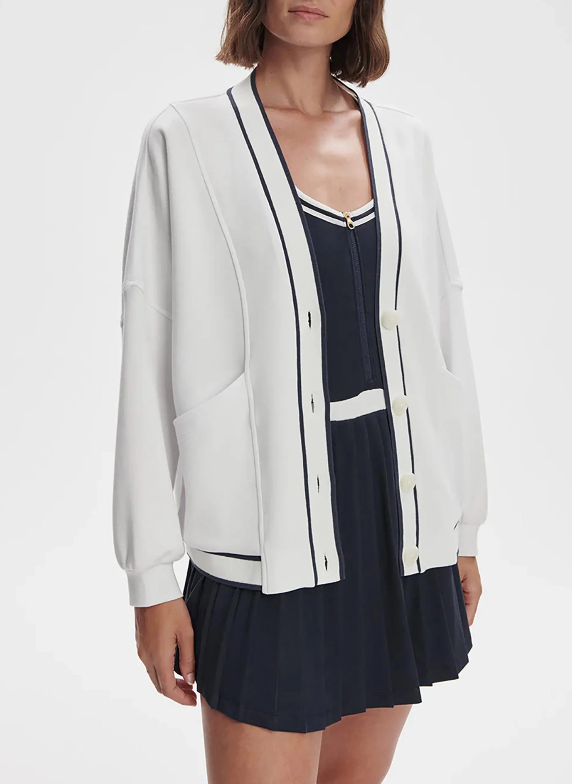 Weiter Cardigan mit Kontraststreifen Weiss DECKER