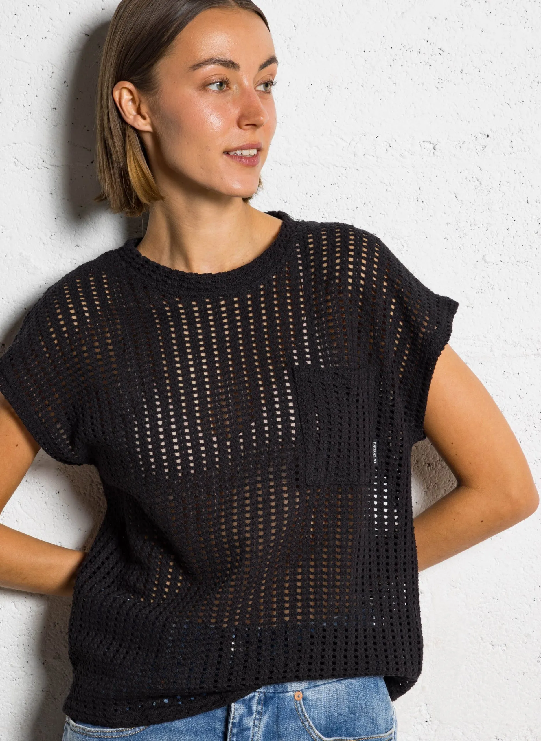 Oversize-T-Shirt aus Baumwolle mit Rundhalsausschnitt Schwarz GAFO