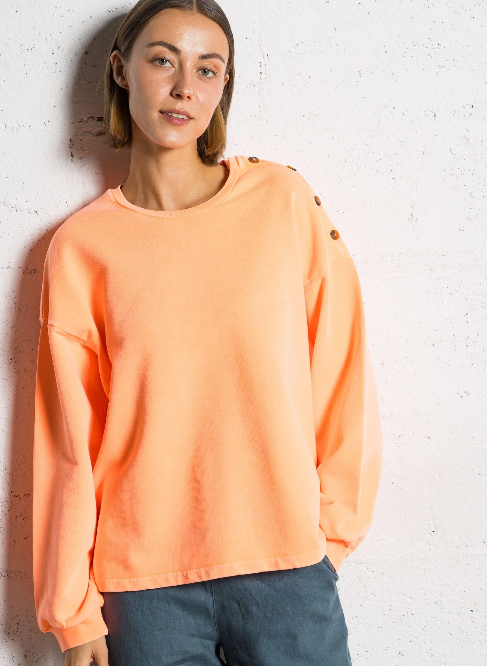 Baumwoll-Sweater mit Rundhalsausschnitt Orange NATHAN