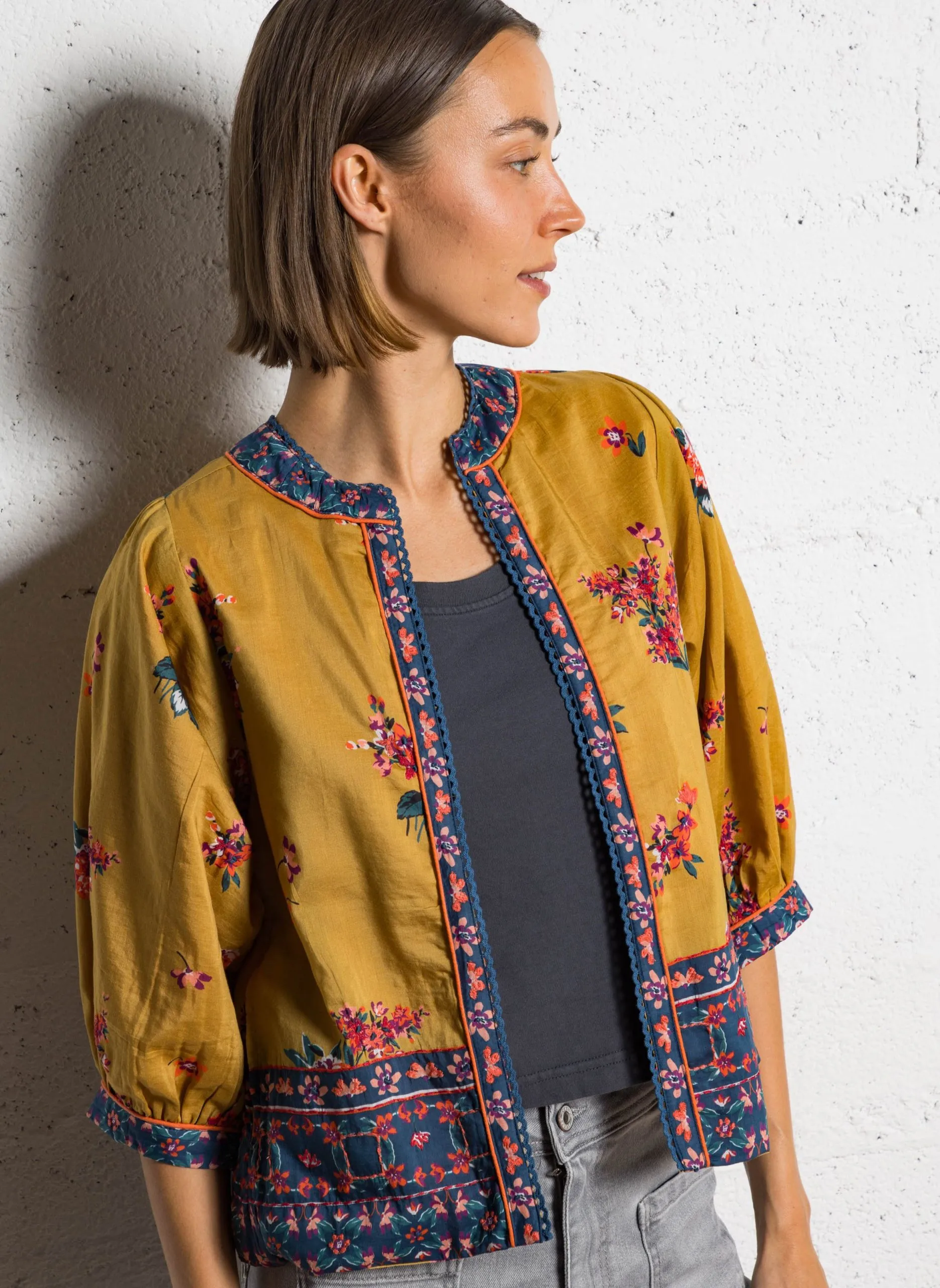 Baumwolljacke mit Rundhalsausschnitt Gelb ABRI