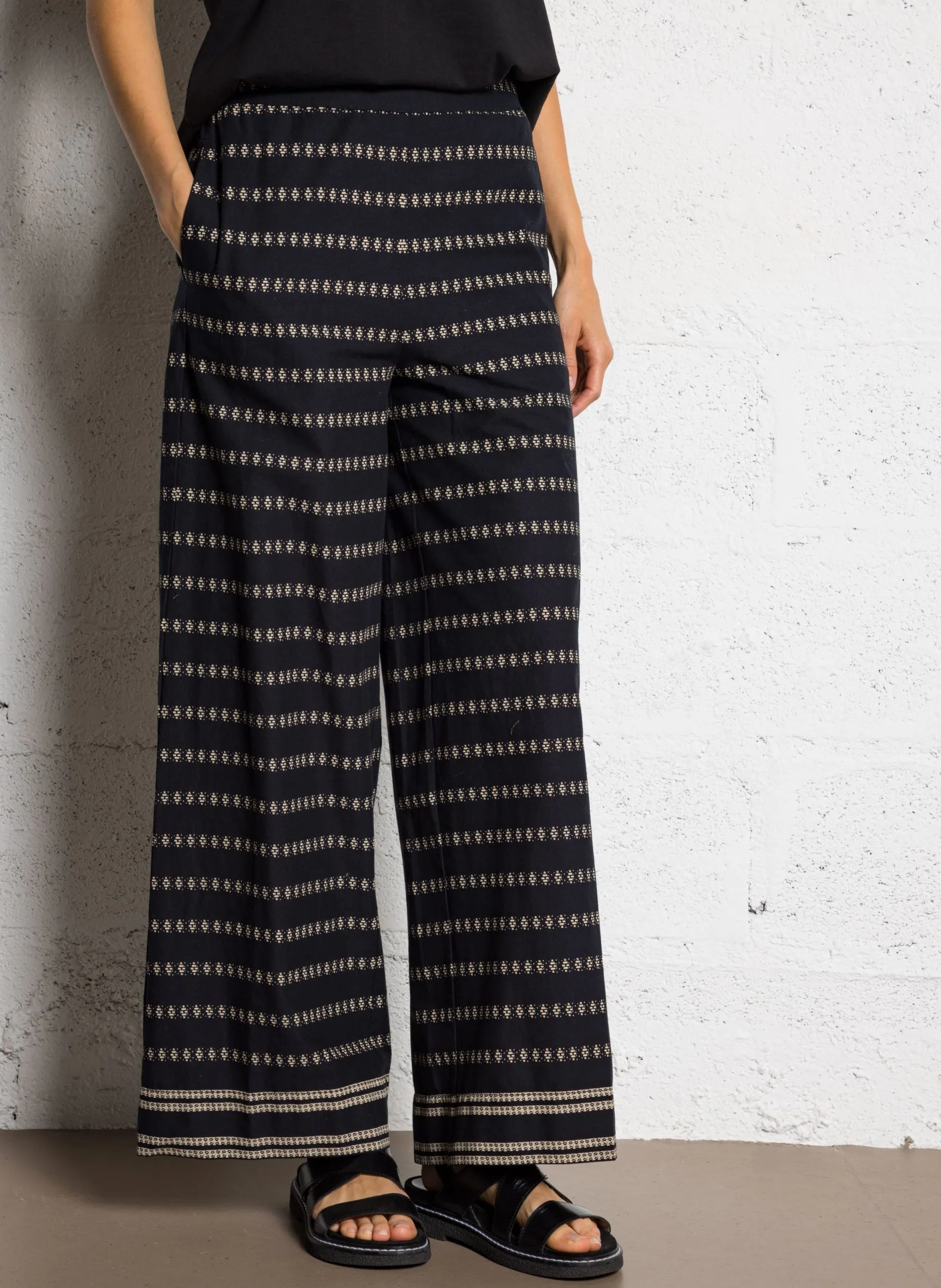 Bedruckte Hose mit hohem Bund Schwarz