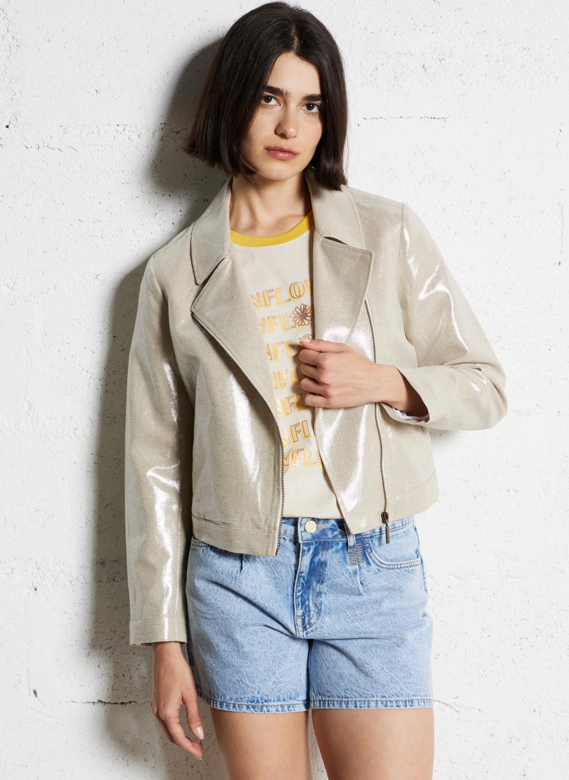 Gerade Jacke aus Leinen-Mix Golden