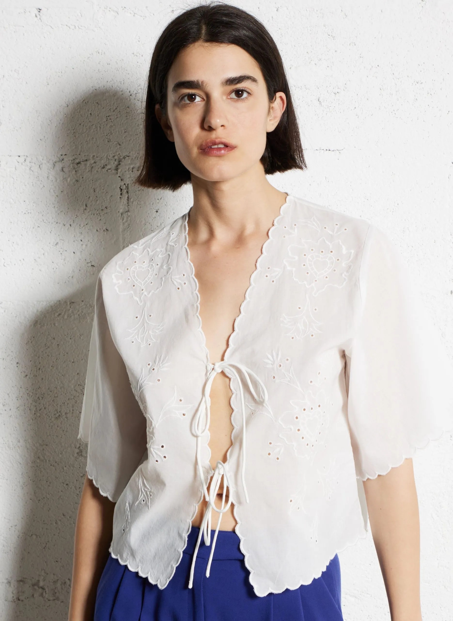 Baumwollbluse mit V-Ausschnitt Weiss AYMIE