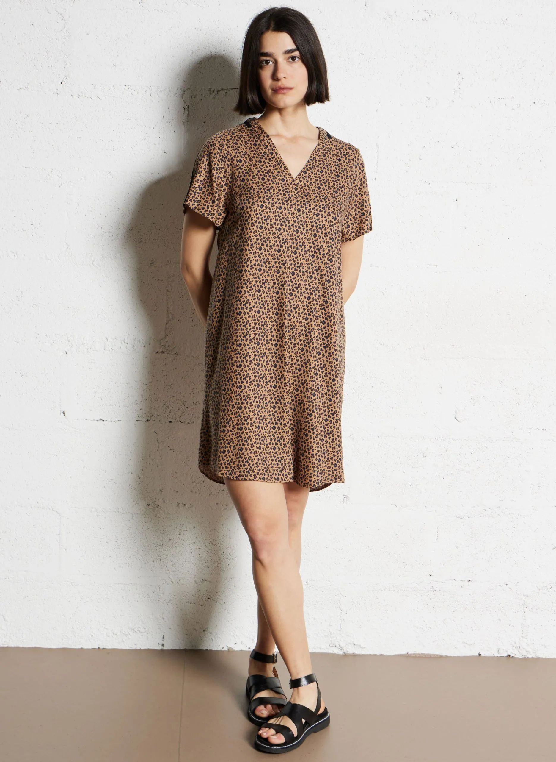 Leinen Safari-Kleid Braun