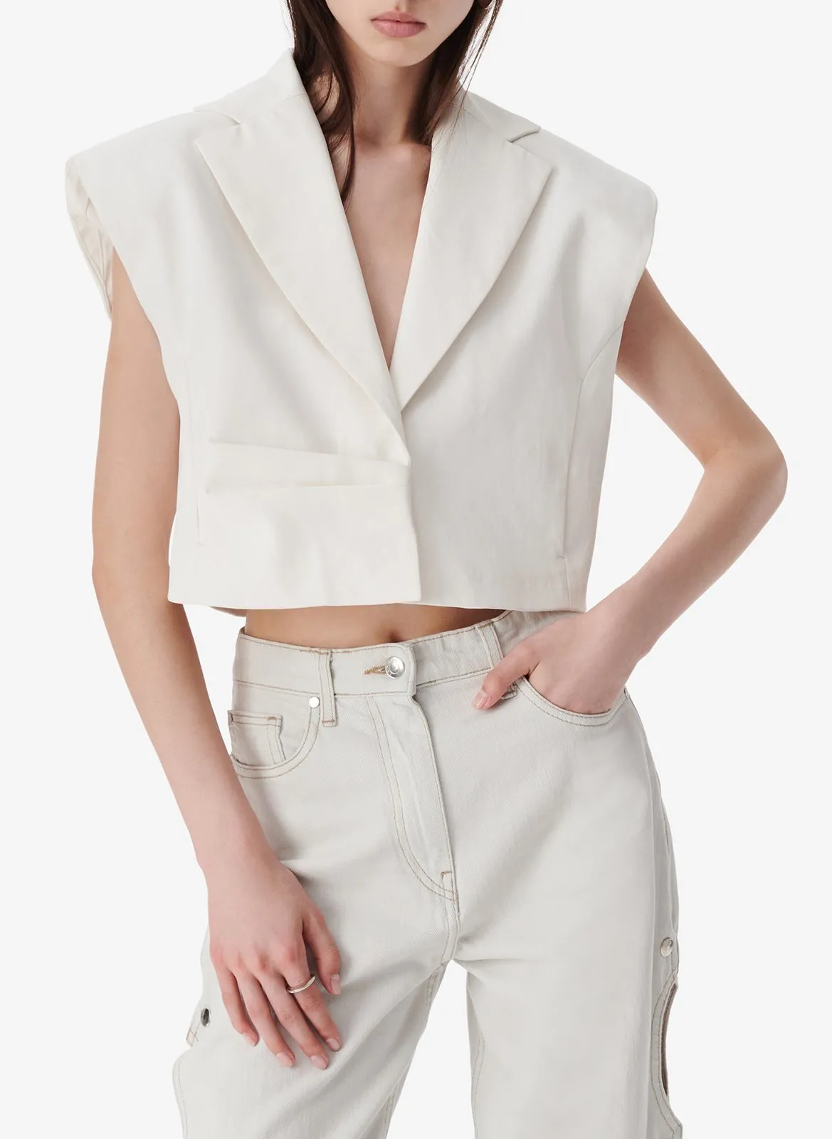 Ärmellose Jeansbluse mit klassischem Kragen Weiss BALNY